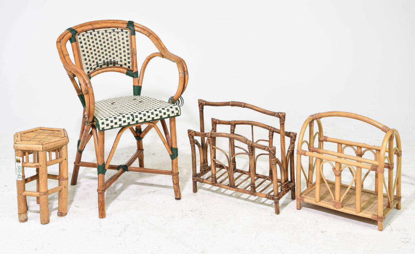 Bamboo Arm Chair, 2 Magazine Racks & Stool: Bamboo Arm Chair, 2 Magazine Racks & Stool - Chair is 32 in tall x 22 x 20, Seat height is 17 inches