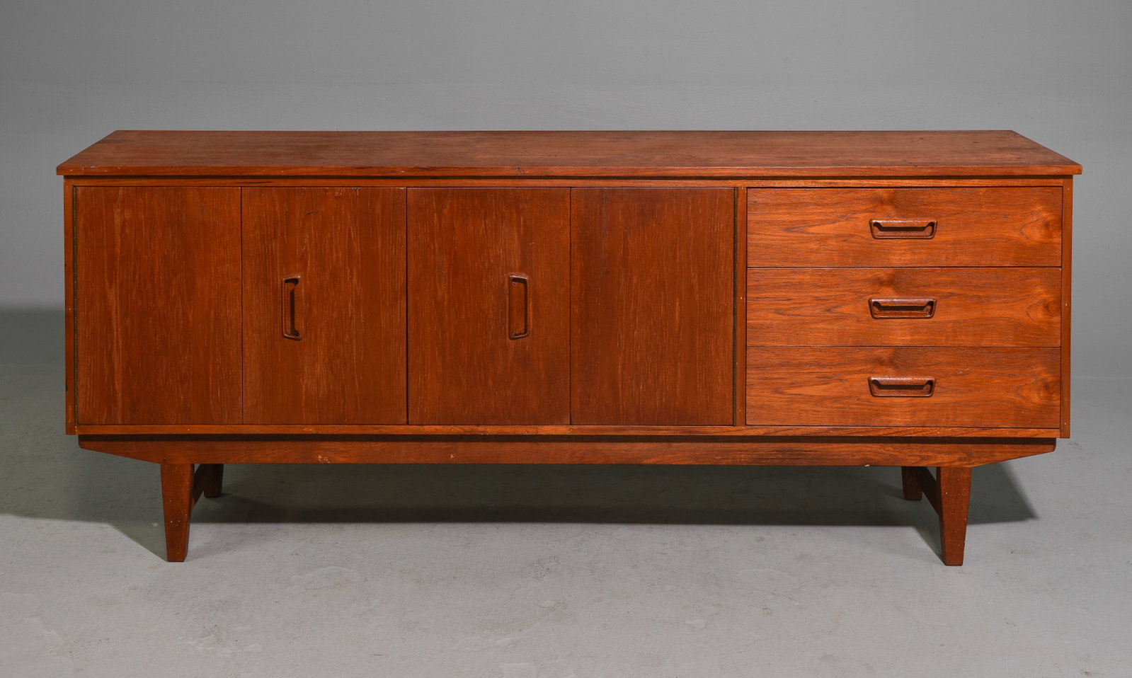 Mid Century Modern Sideboard with Bifold Doors: Danish Modern Style Sideboard / Credenza with Bifold Doors - 30 in tall x 73 x 16.5