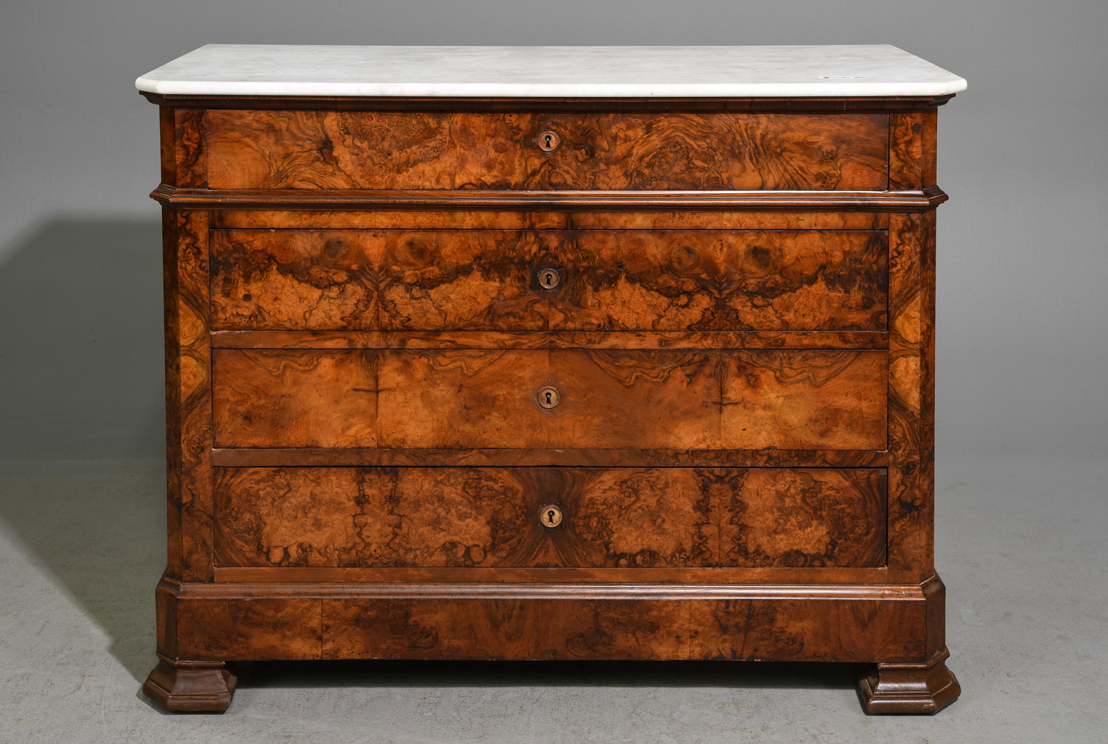 Louis Philippe Style Walnut White Marble Top Chest #1 (1 of 8)