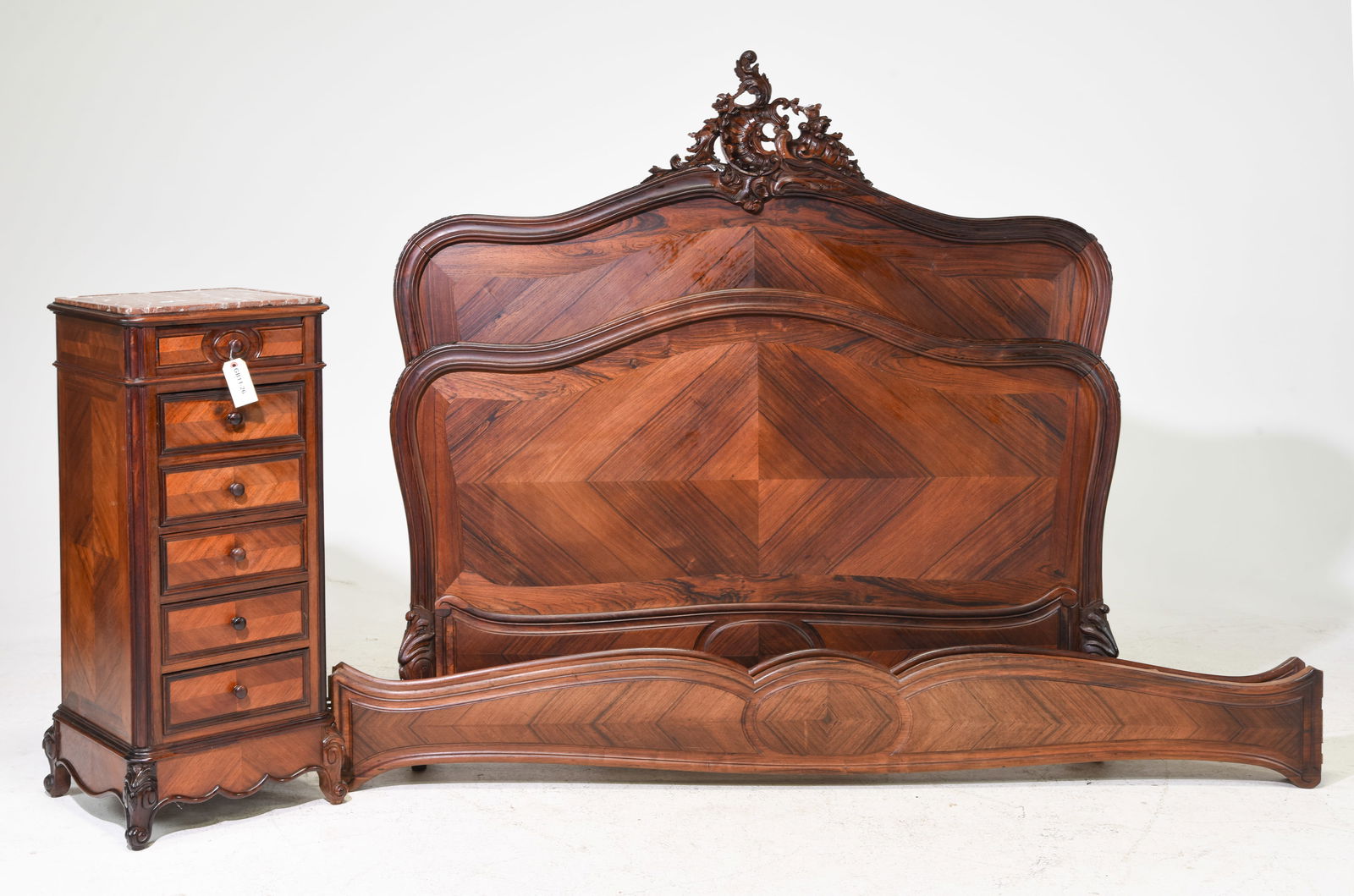 Louis XV Style Mahogany Bed with Rails & Nightstand (1 of 11)