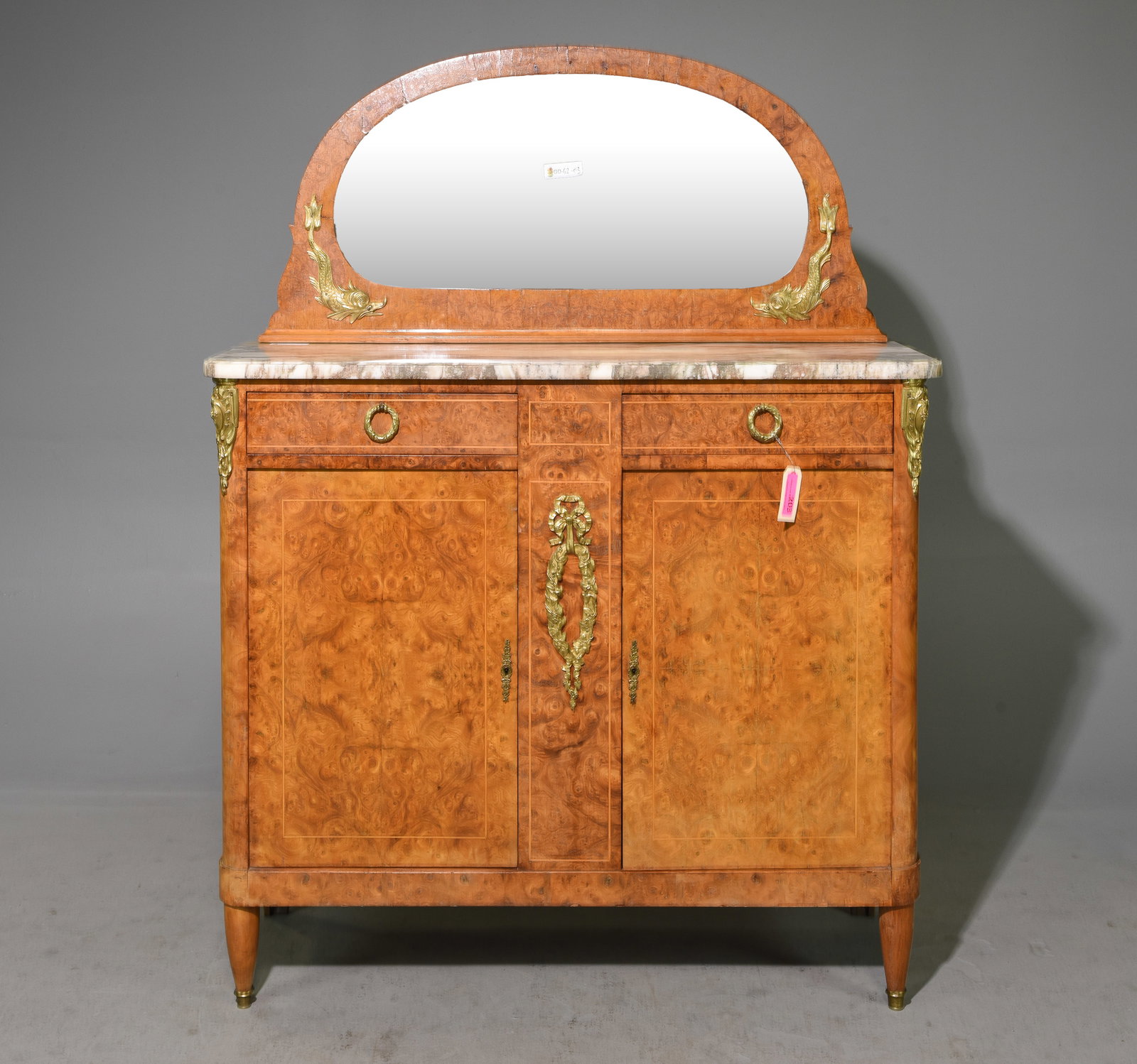 Louis XVI Style Burled Marble Top Mirror Back Buffet (1 of 9)
