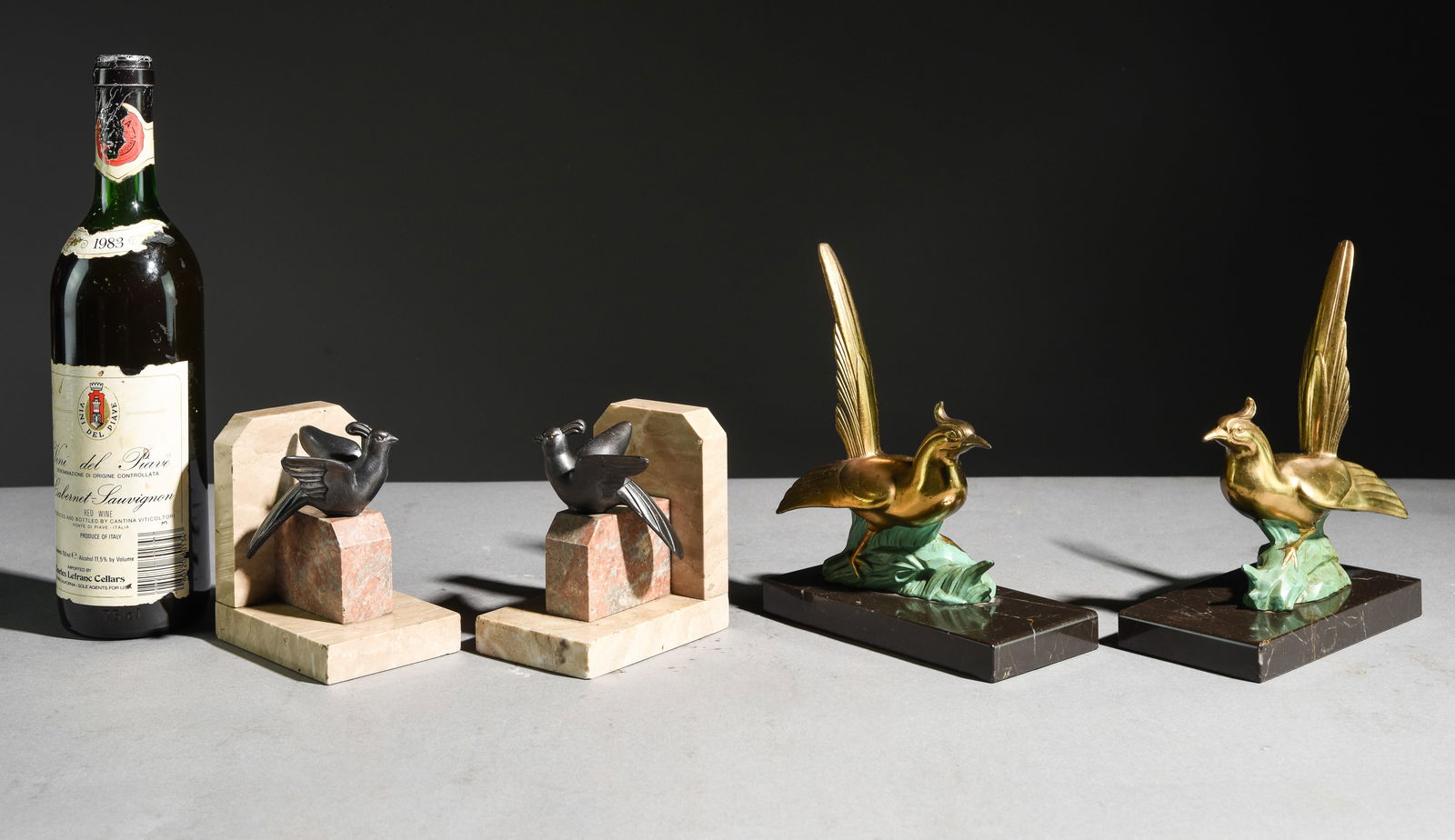 Two Pairs of Art Deco Avian Figural Bookends: Two Pairs of Art Deco Avian Figural Bookends - 8 in tall x 6.5 x 3.5 each and 4.5 in tall x 4.5 x 3 each