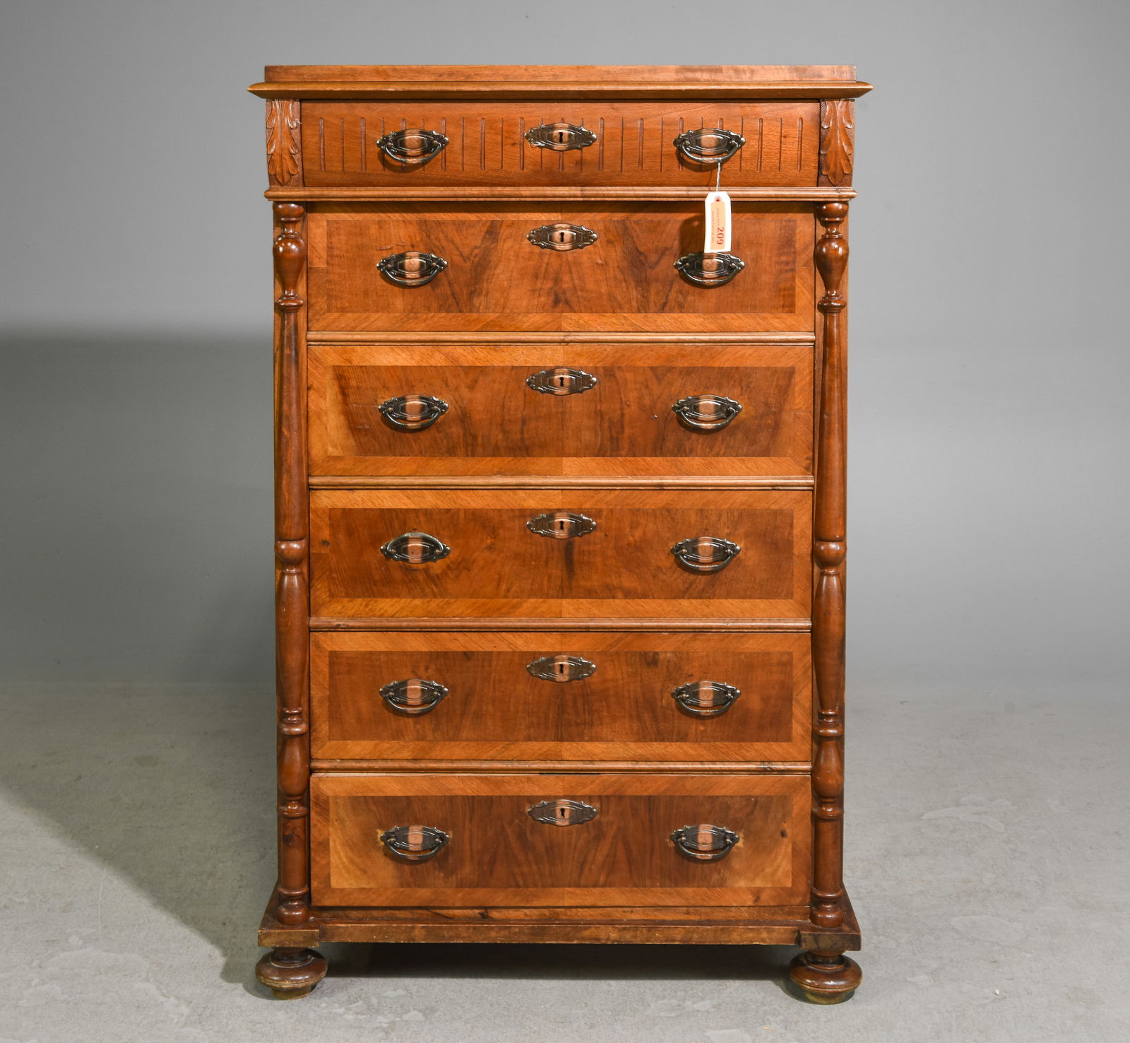 Swedish Walnut Tall 6 Drawer Chest c.1910-1920's (1 of 5)