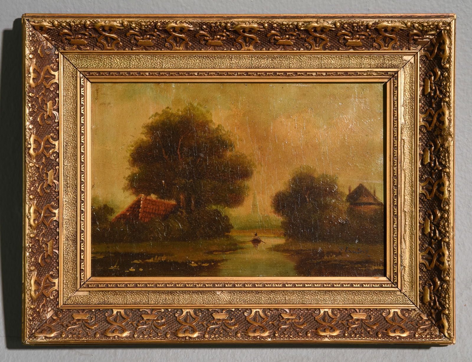 Gold Framed Oil on Board Landscape with Sheep (1 of 3)