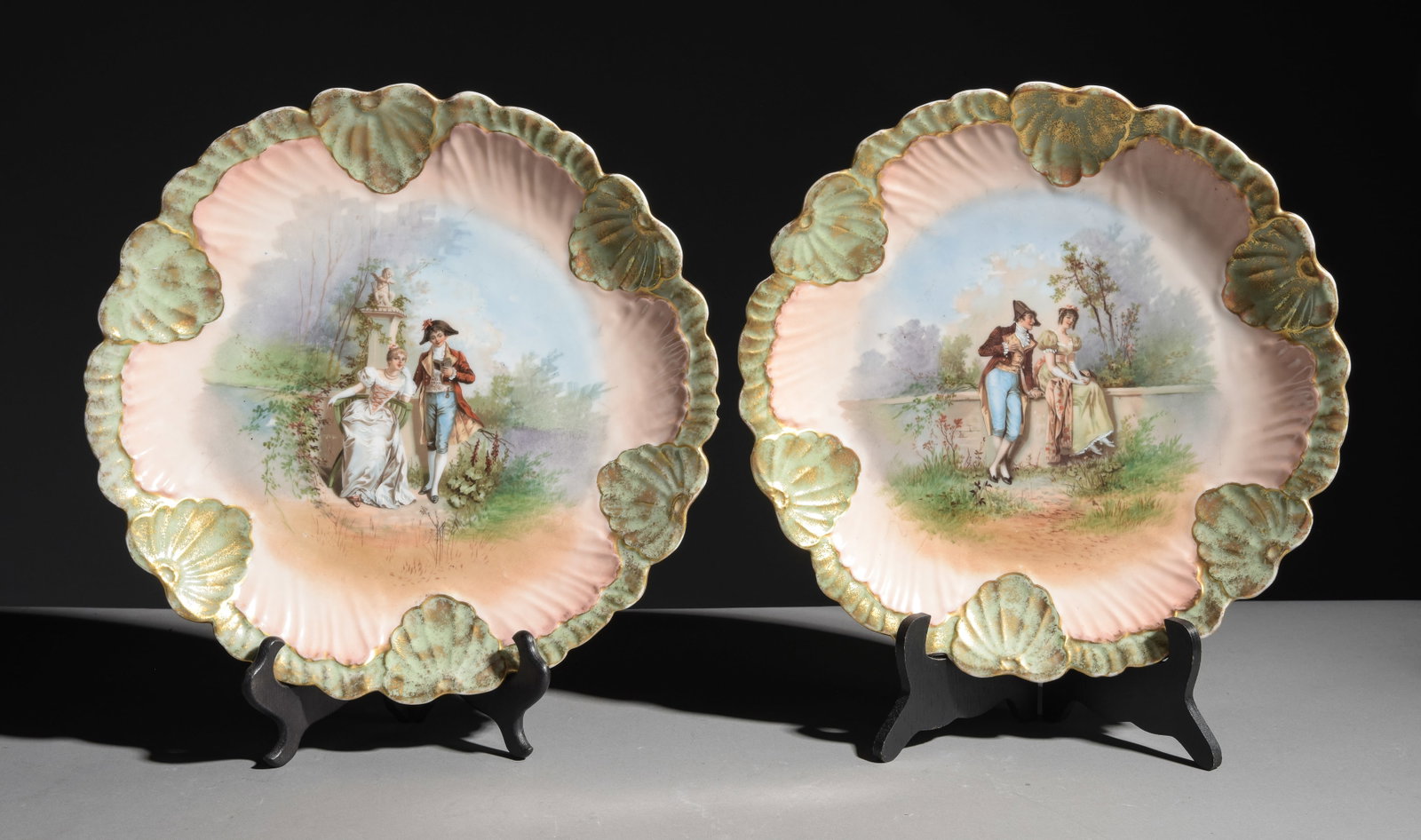 2 French Romantic Hand Painted Chargers: 2 French Romantic Hand Painted Chargers - 2 in tall x 13.5 inch diameter each