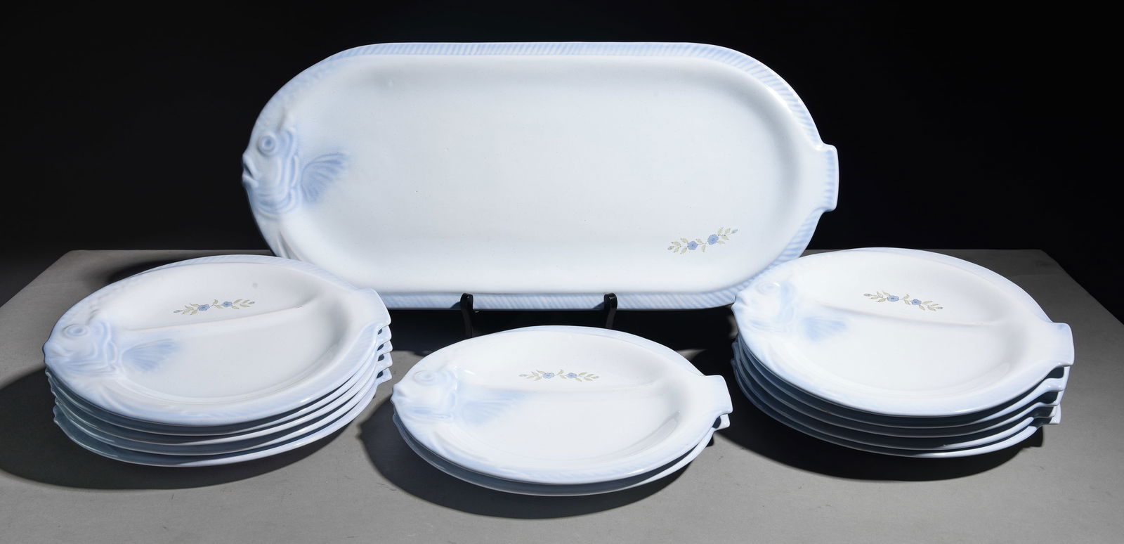 13pc French Blue Fish Plate Set - Platter & Plates (1 of 6)