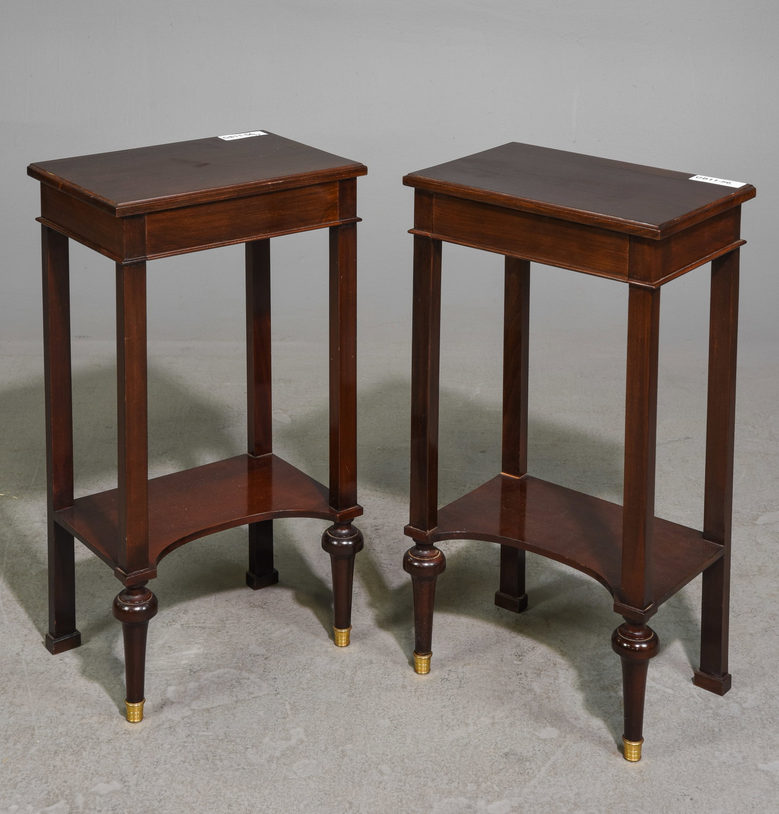 Louis XVI Style Pair of Mahogany Occasional Tables: French Louis XVI Style Pair of Mahogany Occasional Tables / Nightstands c.1930's-40's - 26 in tall x 14 x 9.5 each