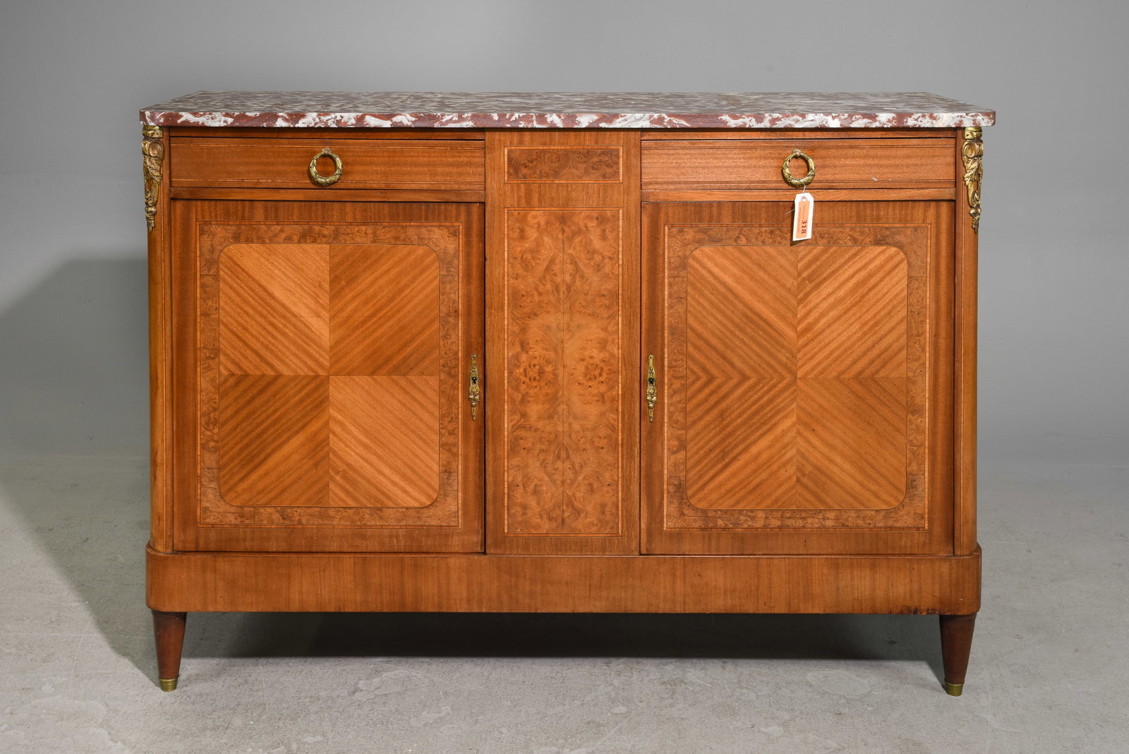Louis XVI Style Marble Top Sideboard / Enfilade: French Louis XVI Style Marble Top Sideboard / Enfilade - 41 in tall x 58.5 x 21