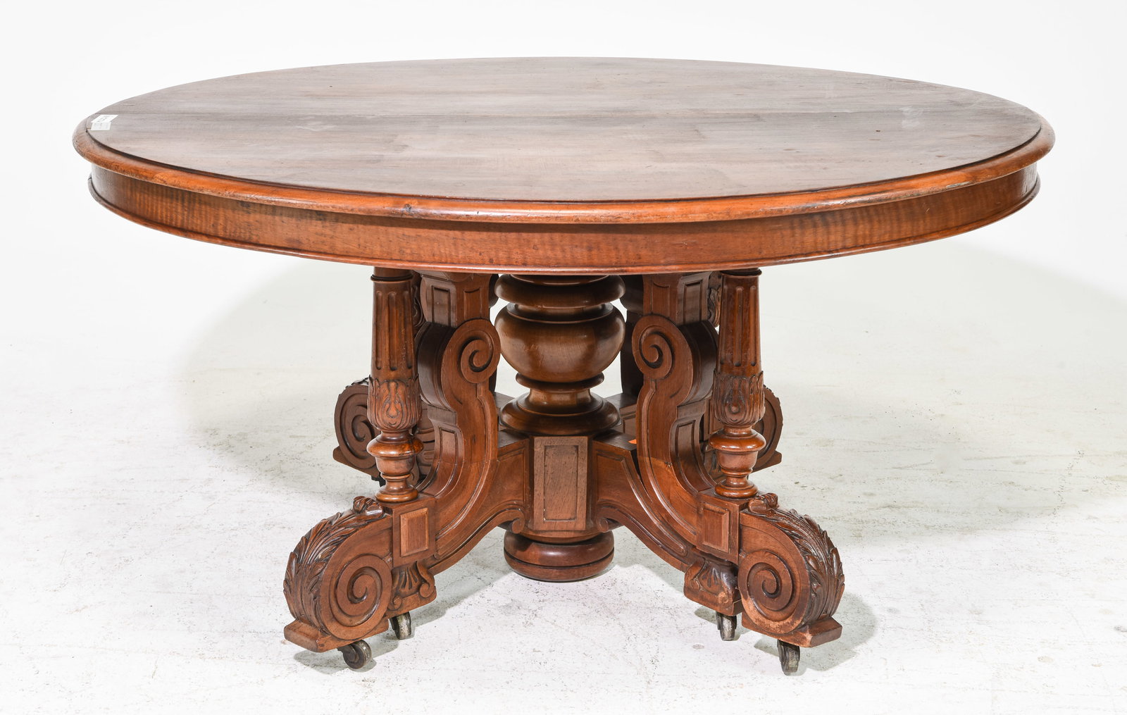 Henri II Style Walnut Carved Pedestal Base Table (1 of 8)