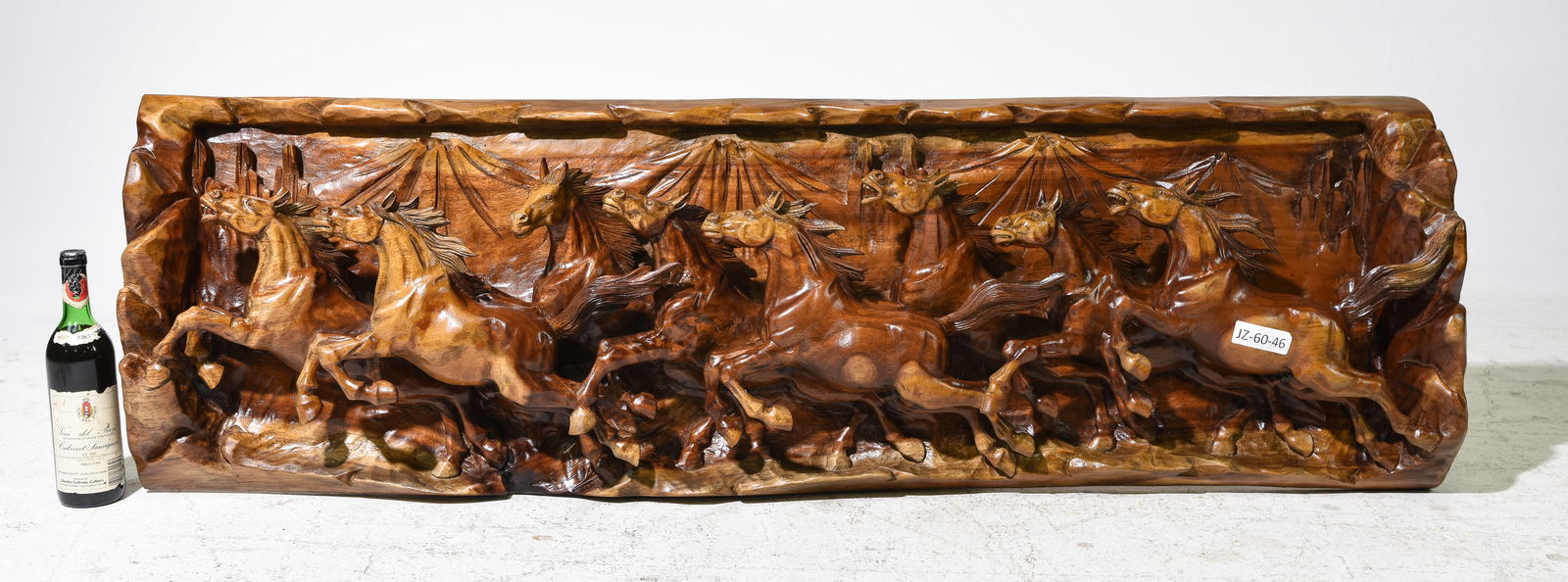 Hand Carved Teak Wood Plaque with 8 Horses #2 (1 of 4)