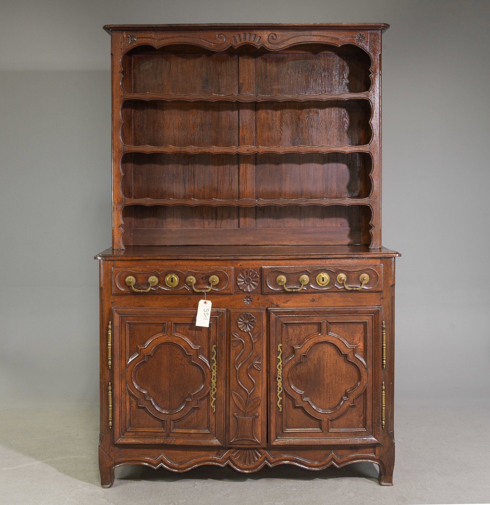 Louis XV Style Rustic Oak Vaissilier / Plate Rack Buffet (1 of 9)