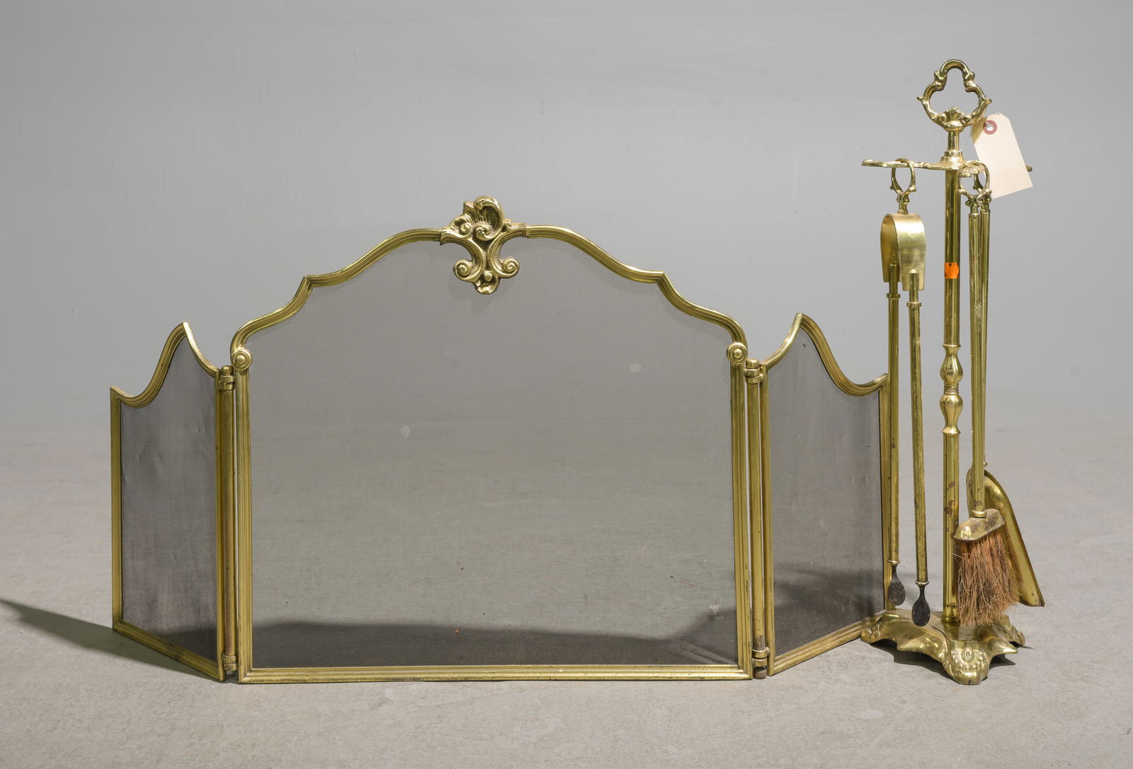 French Brass Finished Fire Screen & Set of Tools (1 of 4)