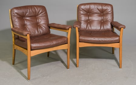 2 Mid-Century Leather Arm Chairs - Gote Mobler
