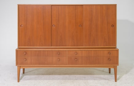 Danish Mid Century Modern Sliding Door Cocktail Cabinet
