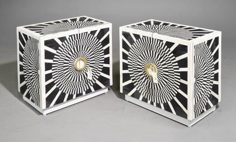 Pair of Bone Inlaid Burst Pattern Occasional Cabinets