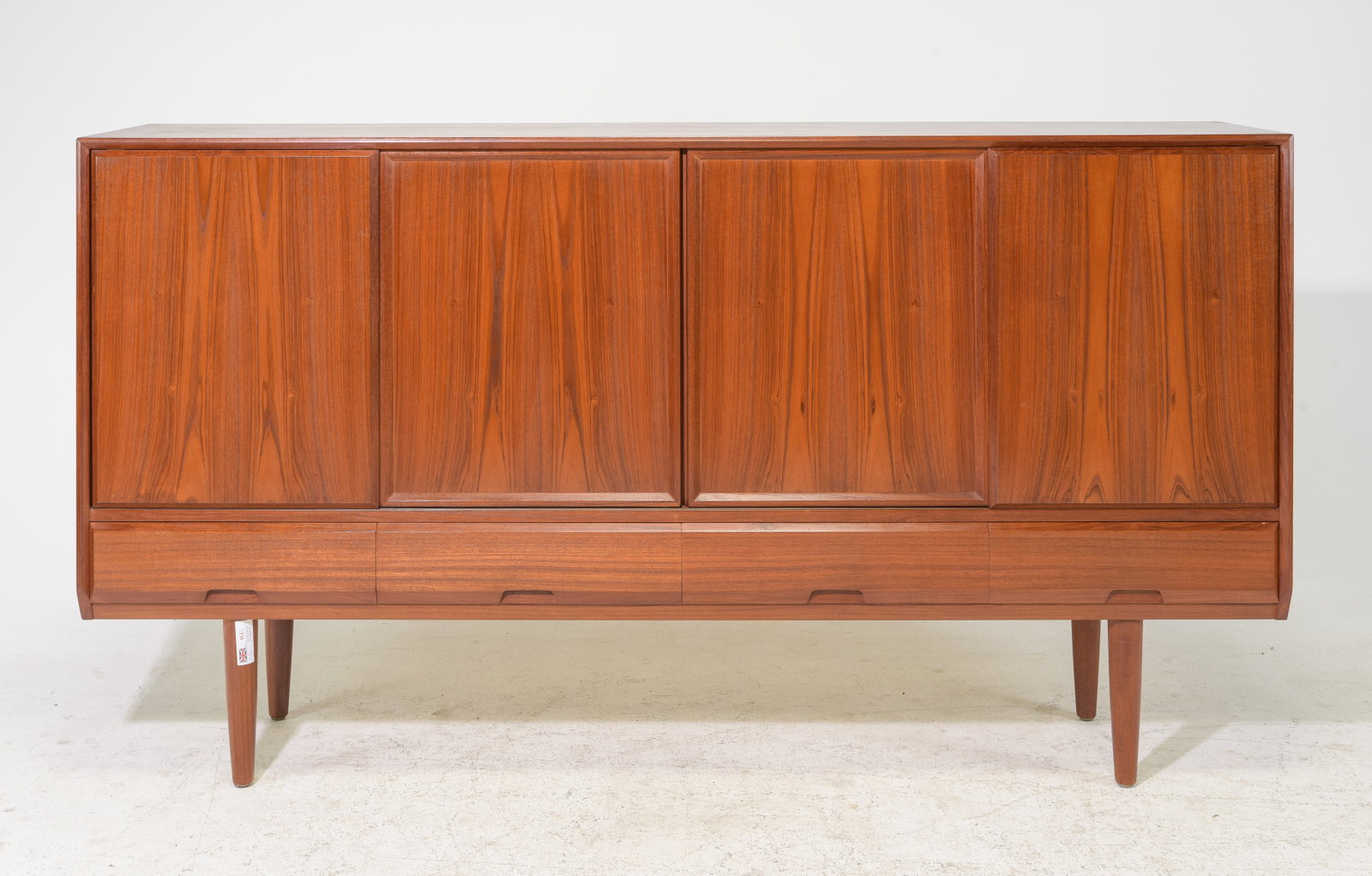 Danish Mid Century Modern Sliding Door Cocktail Cabinet: Danish Mid Century Modern Sliding Door Cocktail Cabinet / Sideboard H.C. Mobler - 44 in tall x 79 x 17.5