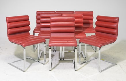 Set of 8 Italian "Canouan" Red Leather Chairs
