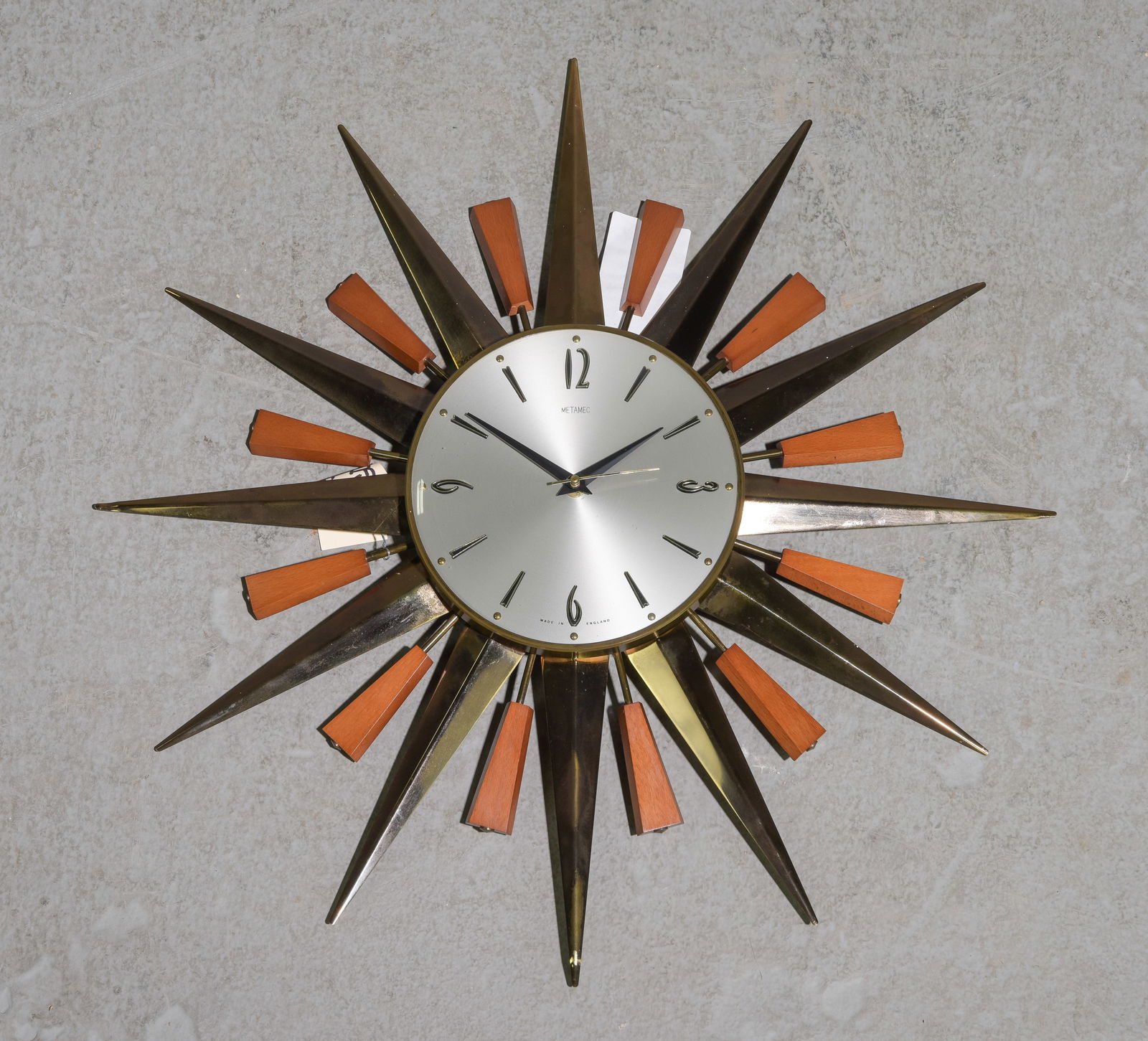 Mid Century Modern Burst Wall Clock with Teak Accents (1 of 4)