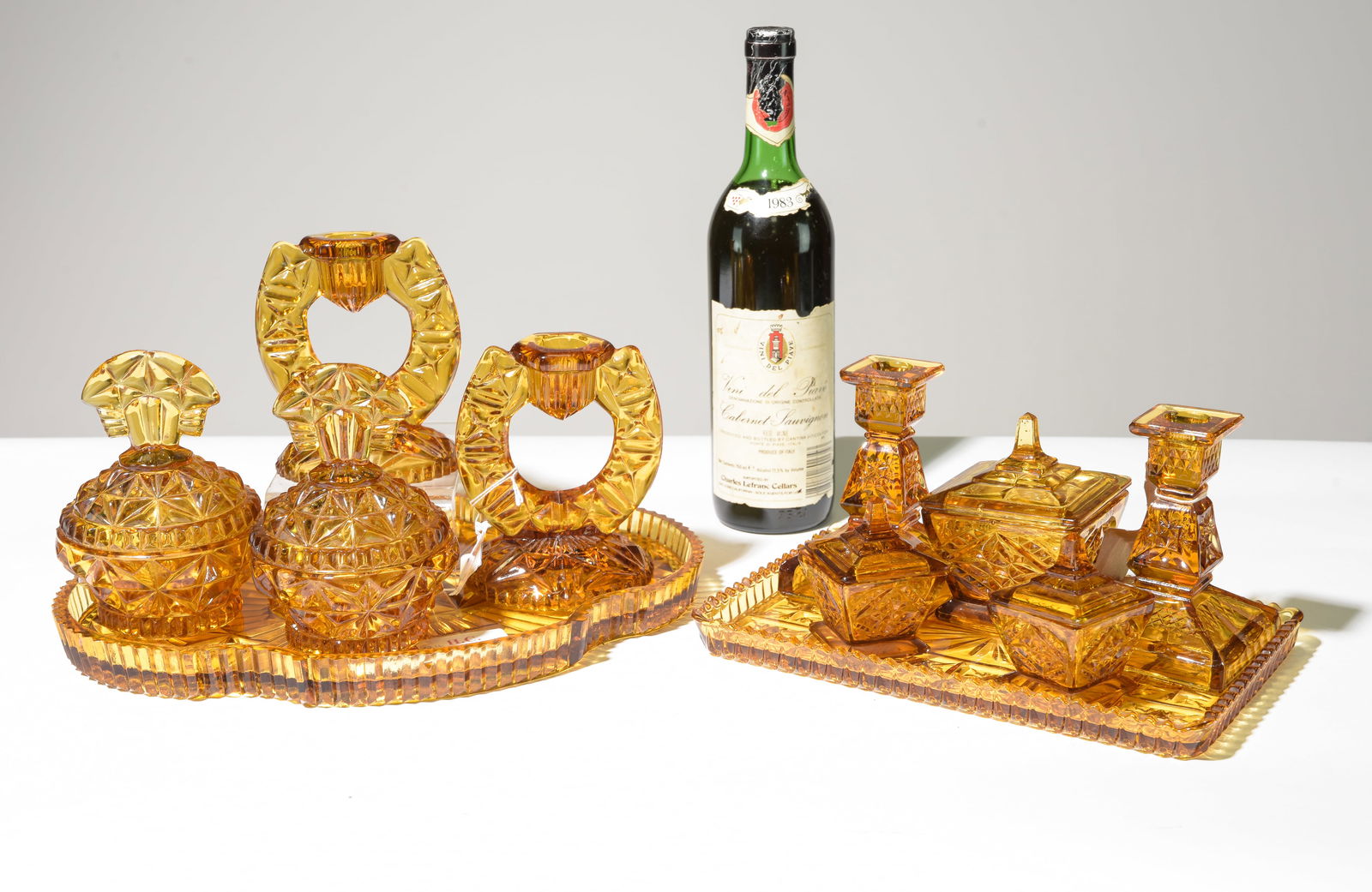 2 Vintage Amber Glass Dresser Sets (1 of 8)