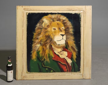 Hand Painted Debonair / Royal Lion On Antique Board