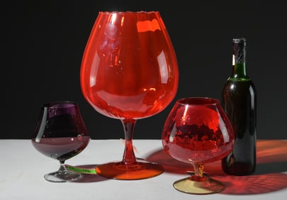 Three Hand Made Glass Snifter Glasses