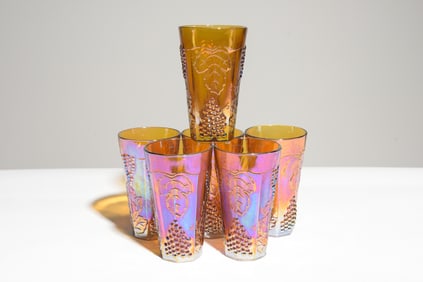 Set of 6 Carnival Glass Iridescent Tumblers