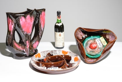 3pcs French Vallauris Style Glazed Pottery