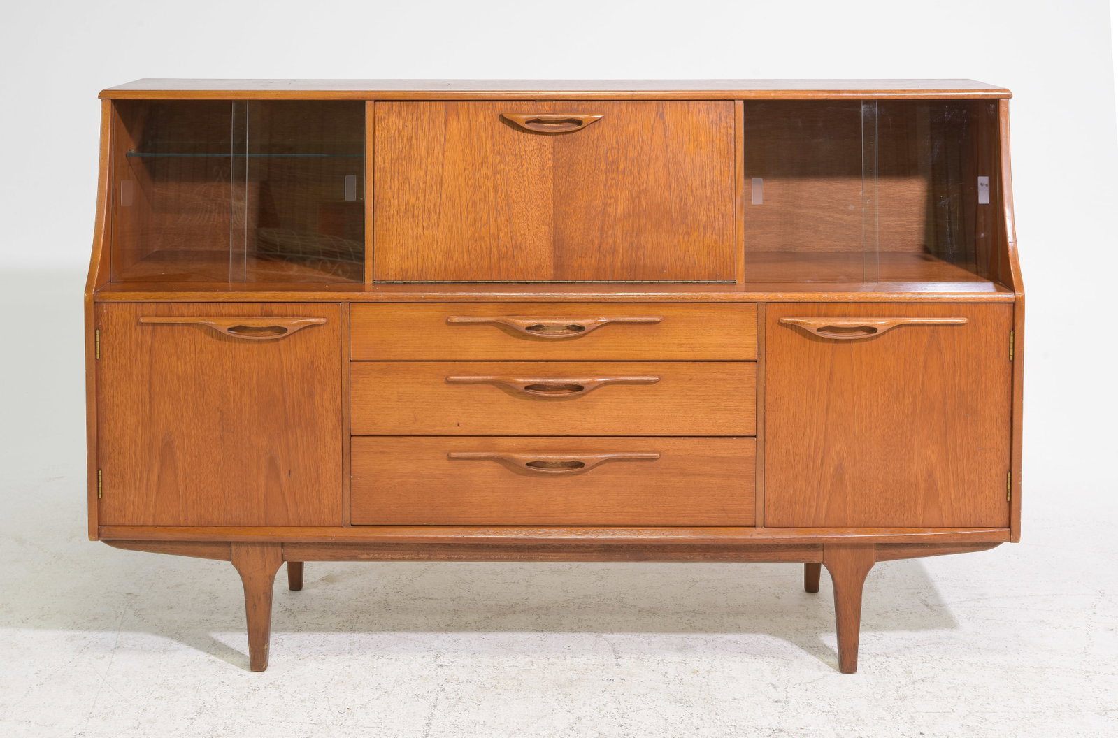 Mid Century Drop Front Cocktail Cabinet by Jentique: Danish Modern Style Cocktail Cabinet / Sideboard made by British Maker Jentique - 41 in tall x 66 x 18