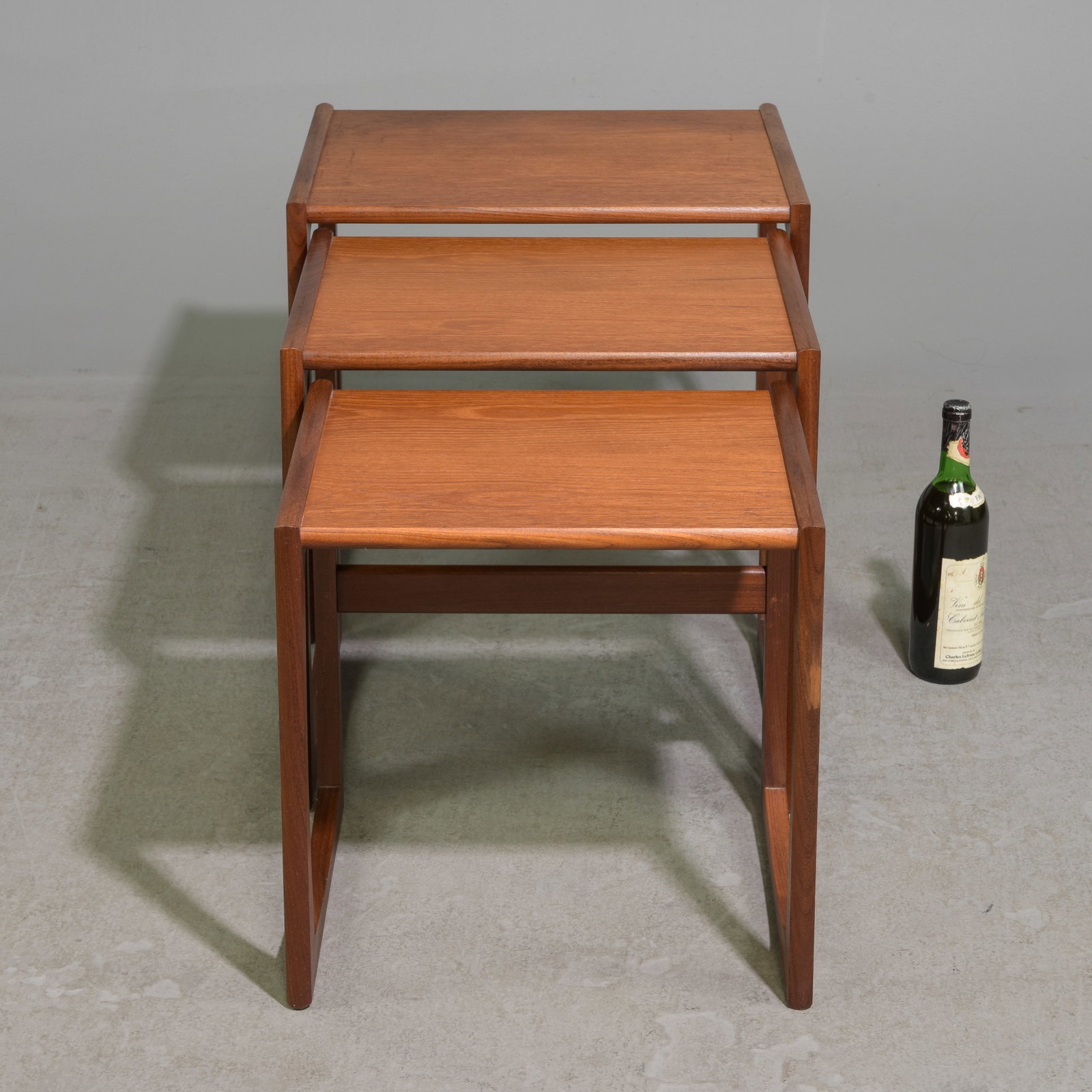 Mid Century Modern Quadrille Nest of 3 Tables #1: This Danish Modern Style Nest is British and made by Mid Century Modern Furniture Maker G Plan ( Gplan ) it stacks to make a bookcase as well. Measurement for largest table is 19 in tall x 21 wide x 1