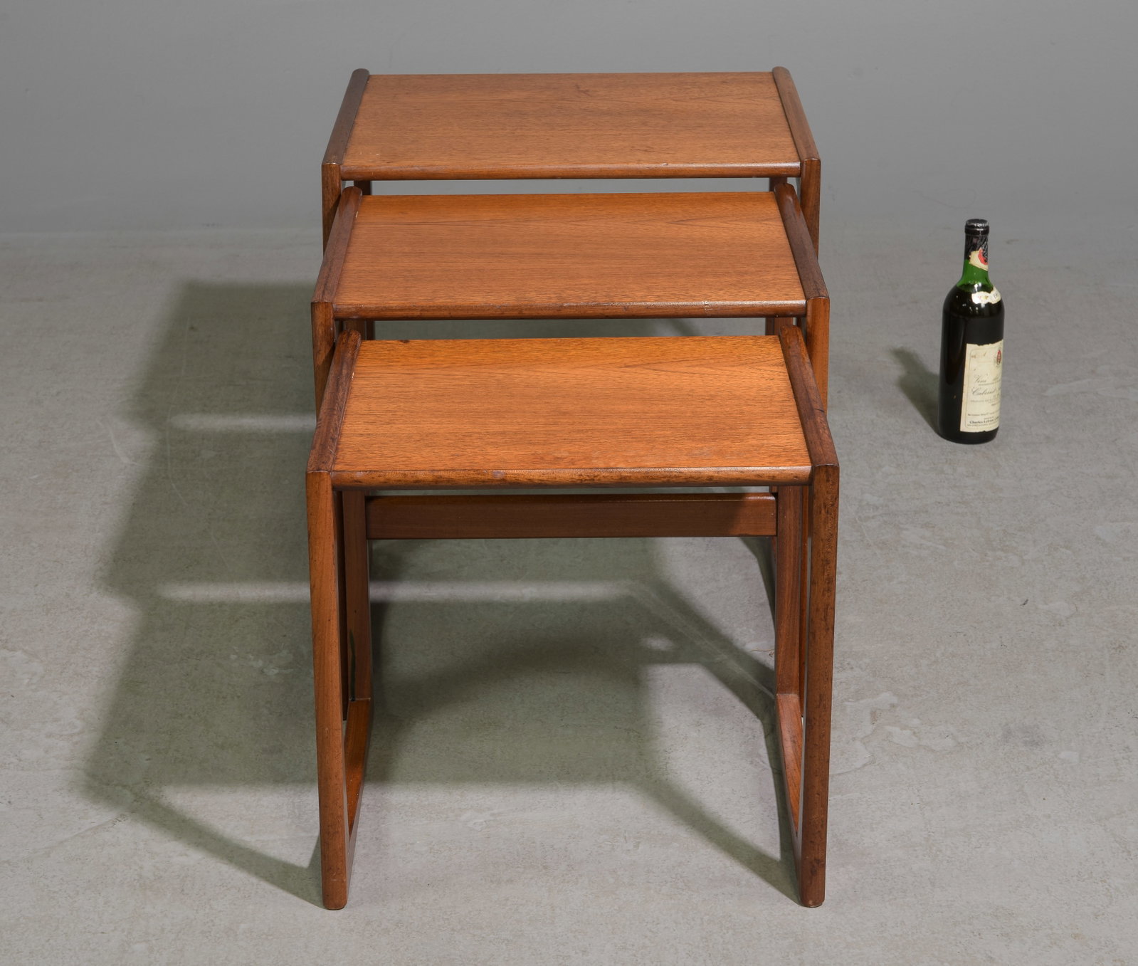 Mid Century Modern Quadrille Nest of 3 Tables #2: This Danish Modern Style Nest is British and made by Mid Century Modern Furniture Maker G Plan ( Gplan ) it stacks to make a bookcase as well. Measurement for largest table is 19 in tall x 21 wide x 1