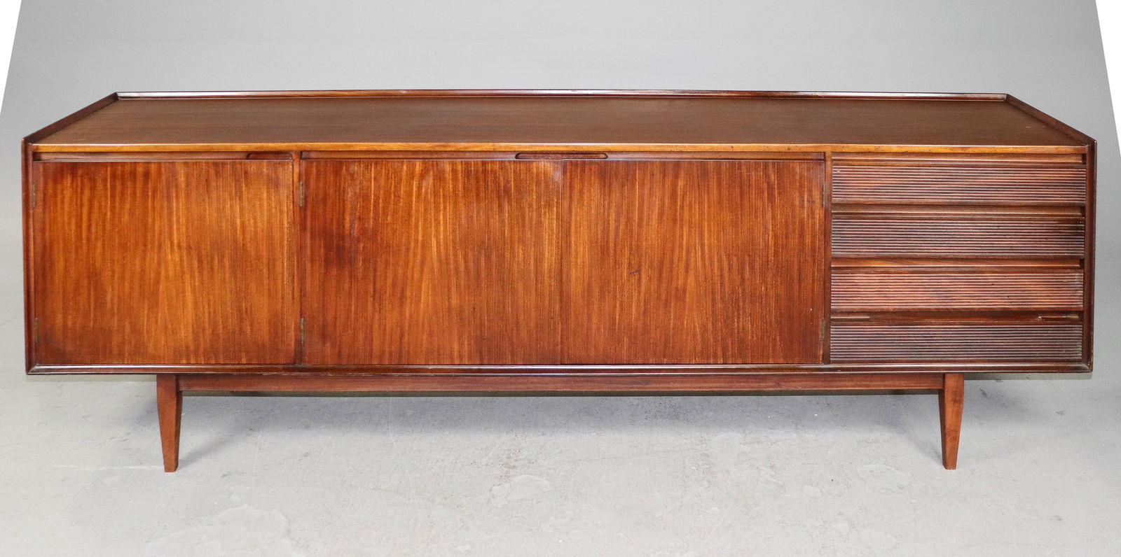 Mid Century Modern Reeded Sideboard - R. Hornby: Danish Modern Style Sideboard with Reeded Drawers by Richard Hornby / Fyne Lady Furniture - 31 inches tall x 93 x 19