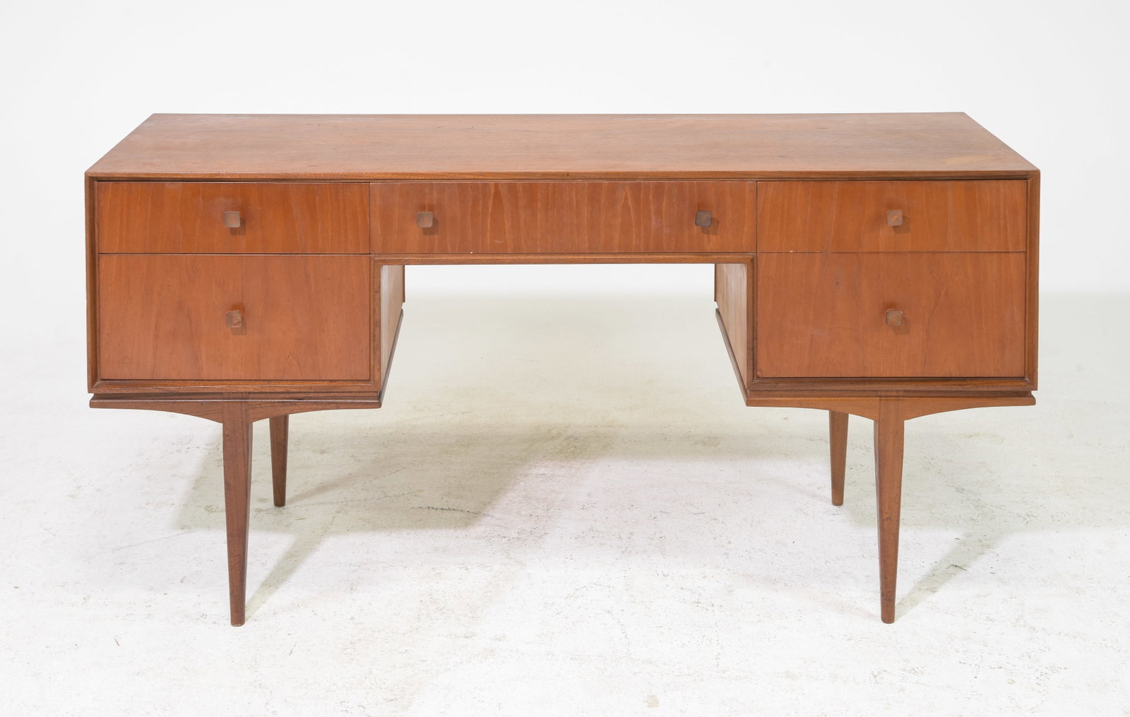 Mid Century Modern Desk / Dresser - McIntosh: Danish Modern Style Dresser / Desk by McIntosh Furniture - 28 in tall x 55.5 x 18, Kneehole is 21.5 in tall from floor by 21.5 inches wide