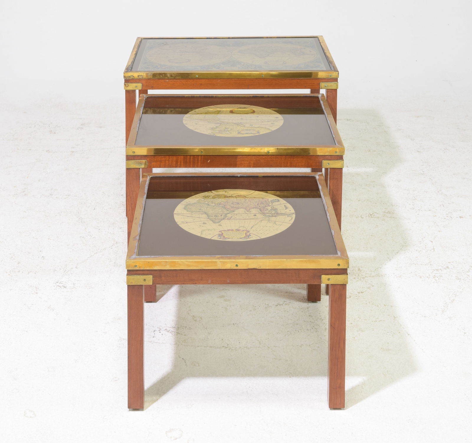 Mid Century Modern Maison Jensen Style Nest Of 3 Tables: Danish Modern Style Maison Jensen Style Nest Of 3 Tables - 18 inches tall x 25 x 18