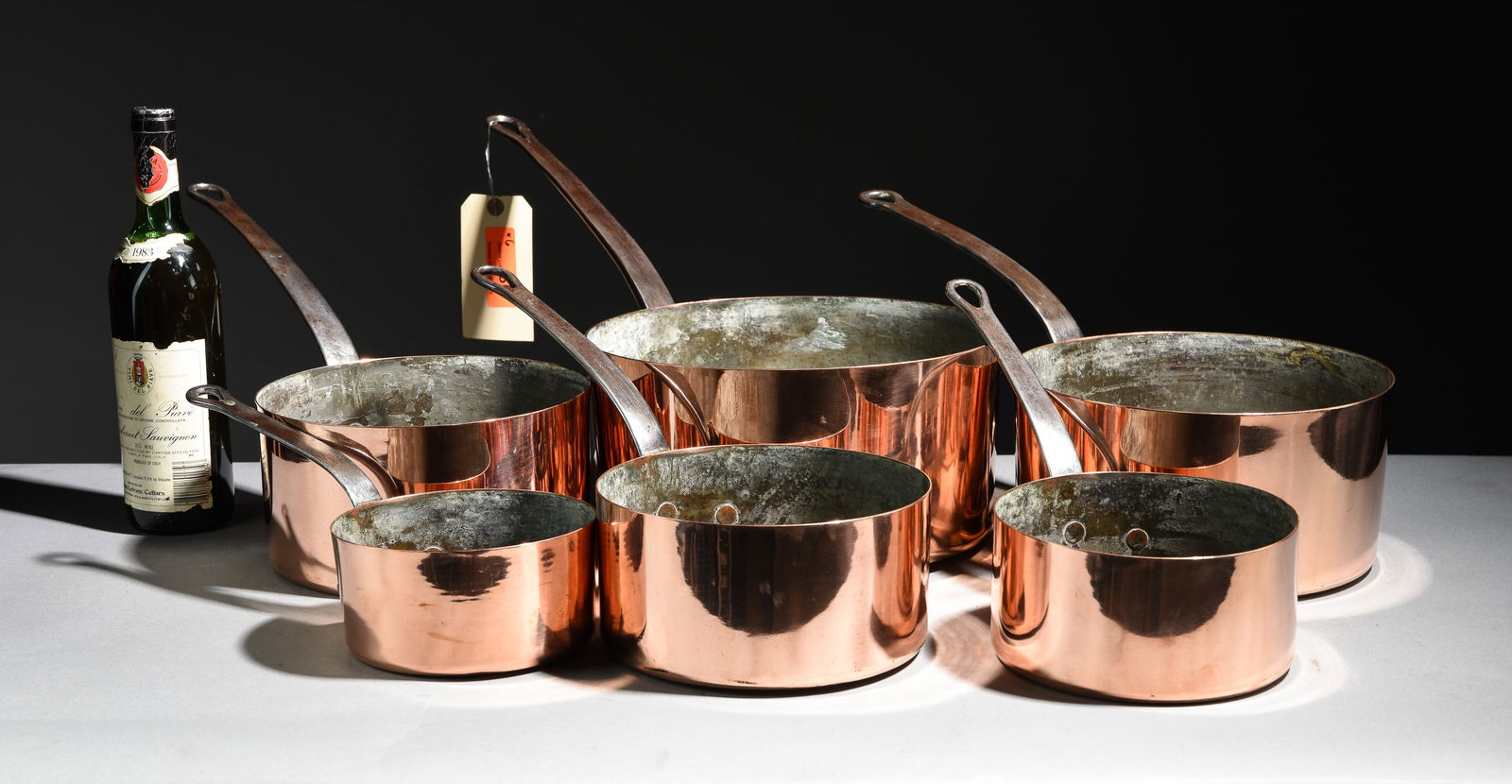 Set of 6 French Large Polished Copper Sauce Pans (1 of 6)