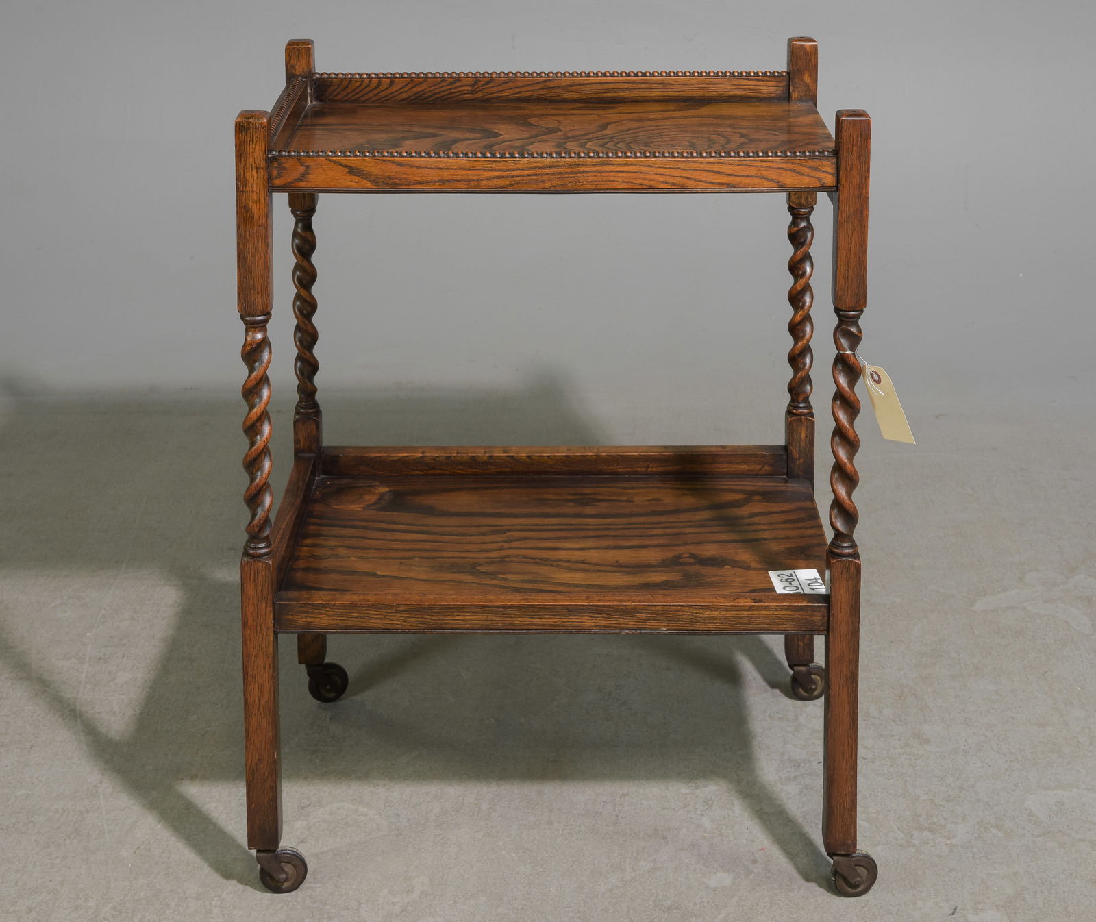 Jacobean Oak Barley Twist Two Tier Trolley c.1930's: Jacobean Oak Barley Twist Two Tier Trolley c.1930's - 32.5 in tall x 24 x 16