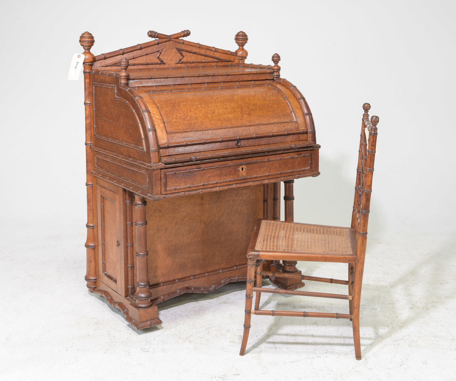 French Faux Bamboo Roll Top Desk And Chair: French Faux Bamboo Roll Top Desk And Chair - desk is 47.5 inches tall x 34 x 24, chair is 36.5 inches tall x 18 x 6.5, seat height is 16inches