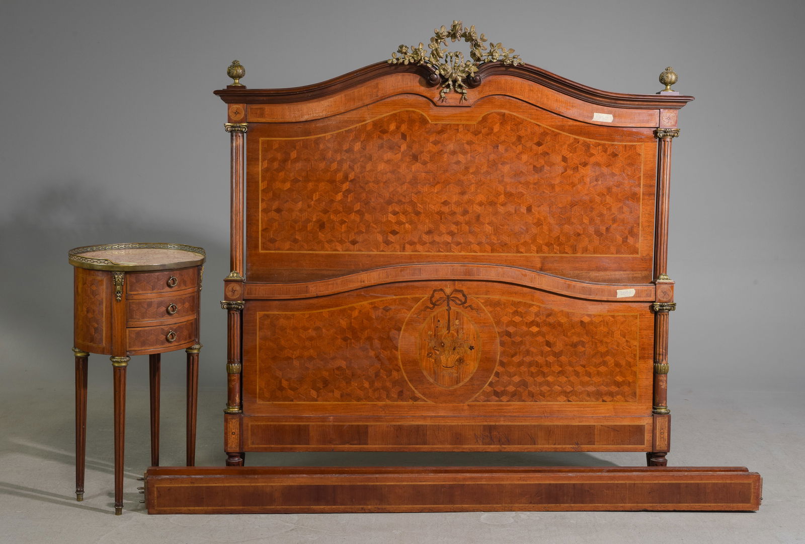 Louis XVI Style Mahogany Bed & Marble Top Nightstand (1 of 6)