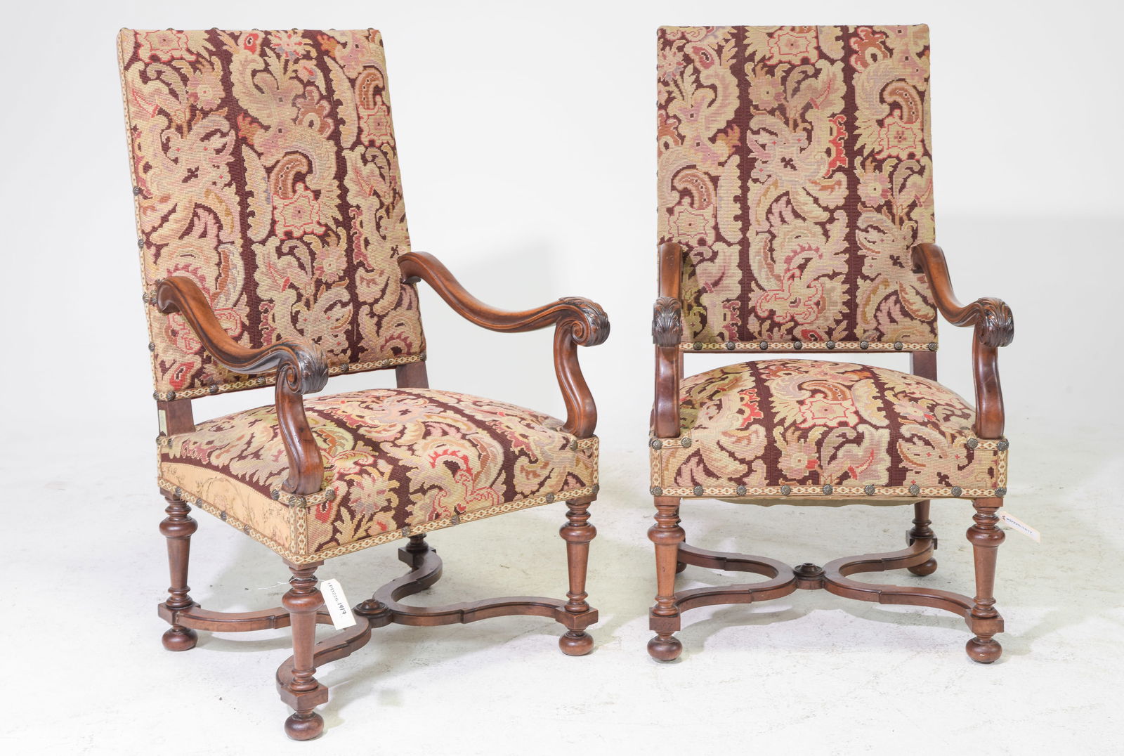 Louis XIII Style Pair of Walnut Fireside Arm Chairs (1 of 7)