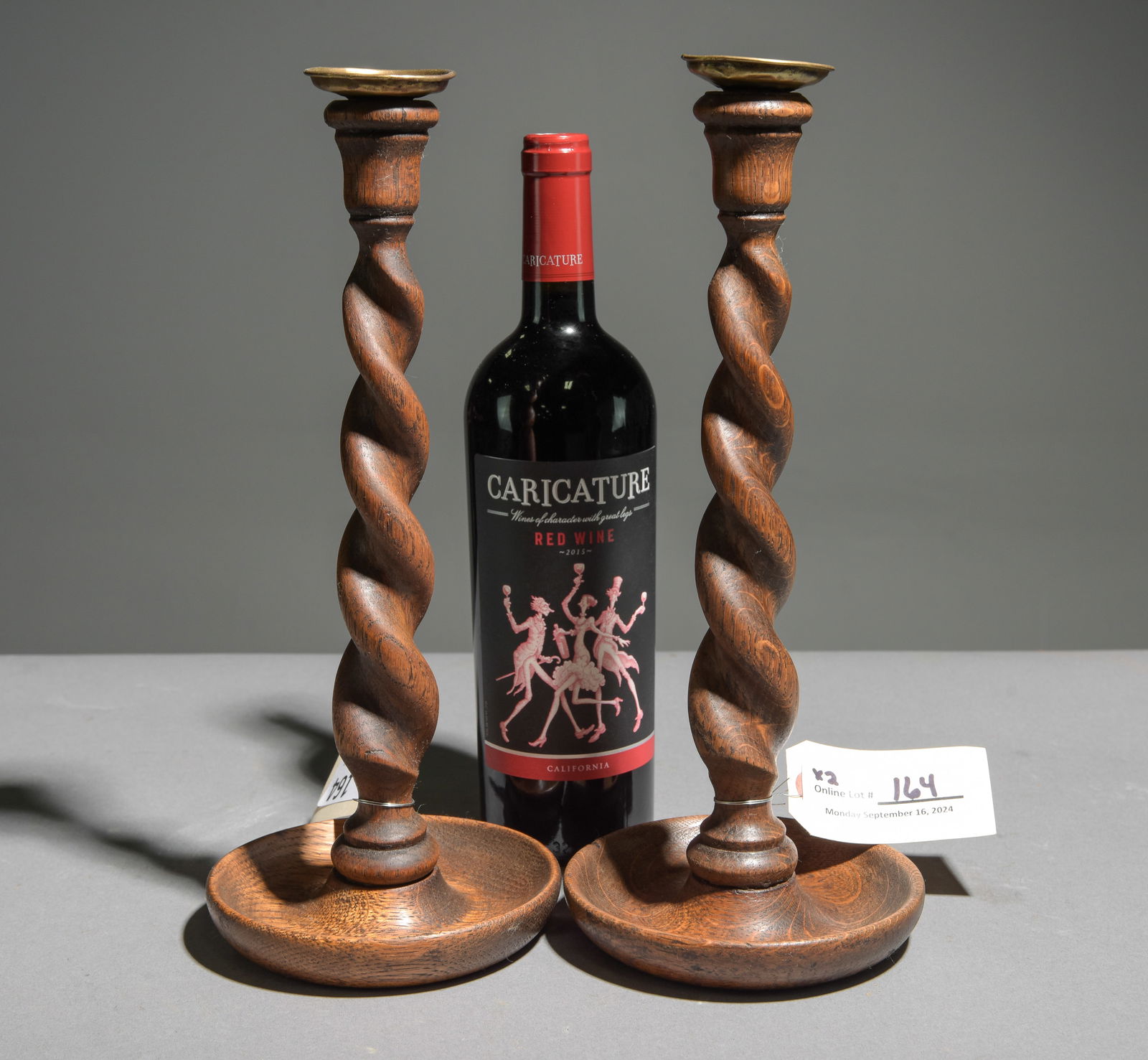 Pair of Barley Twist Oak Candlesticks #1: Pair of Barley Twist Oak Candlesticks - 13 in tall x 6 inch diameter each