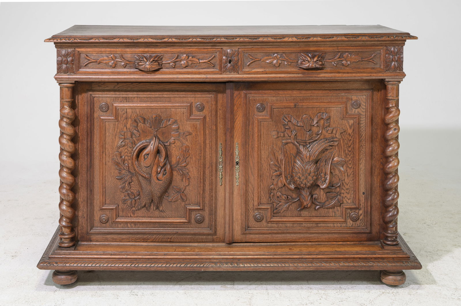 Louis XIII Style Carved Oak French Twist Buffet (1 of 8)
