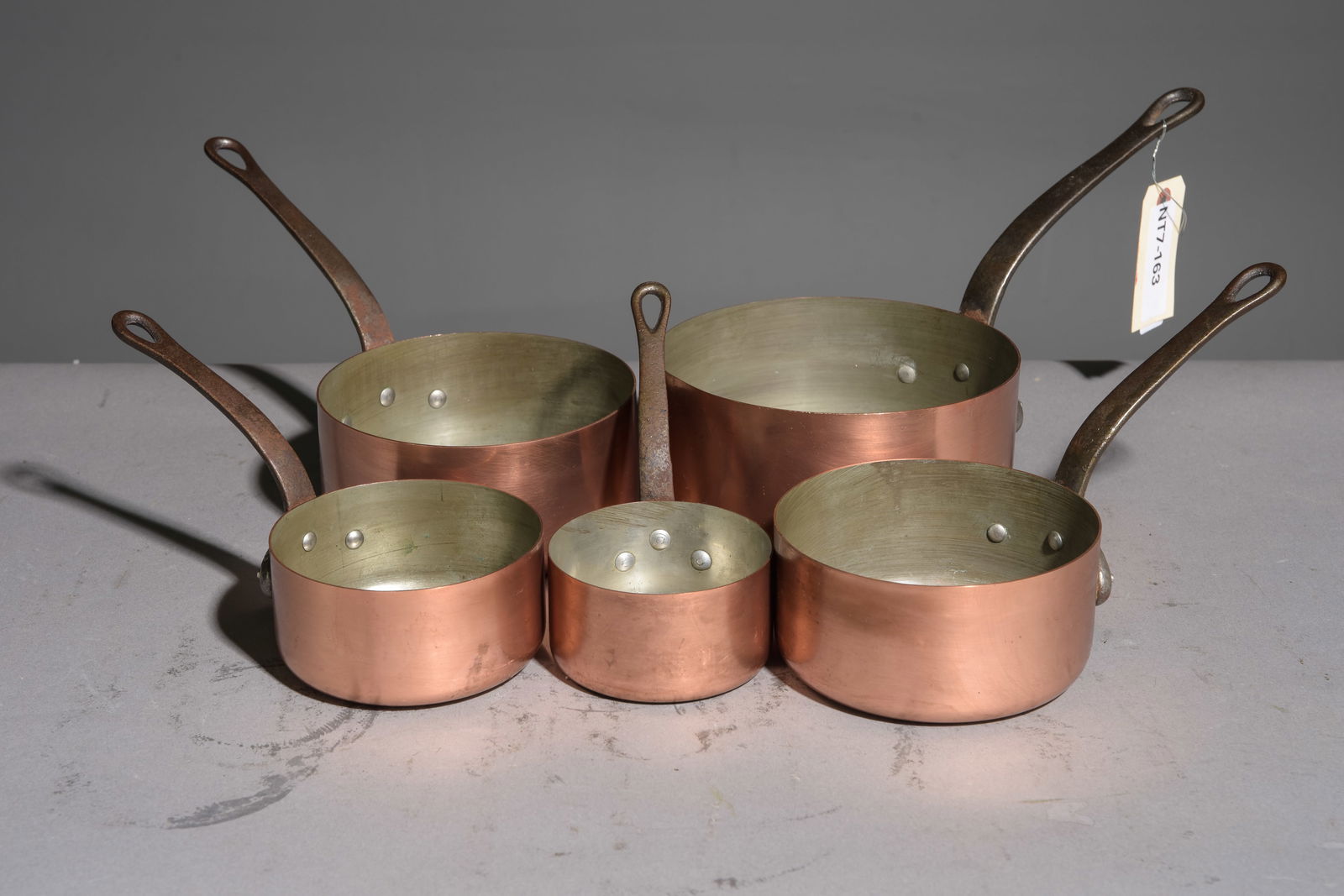 Set of 5 French Polished Copper Sauce Pans #3 (1 of 3)