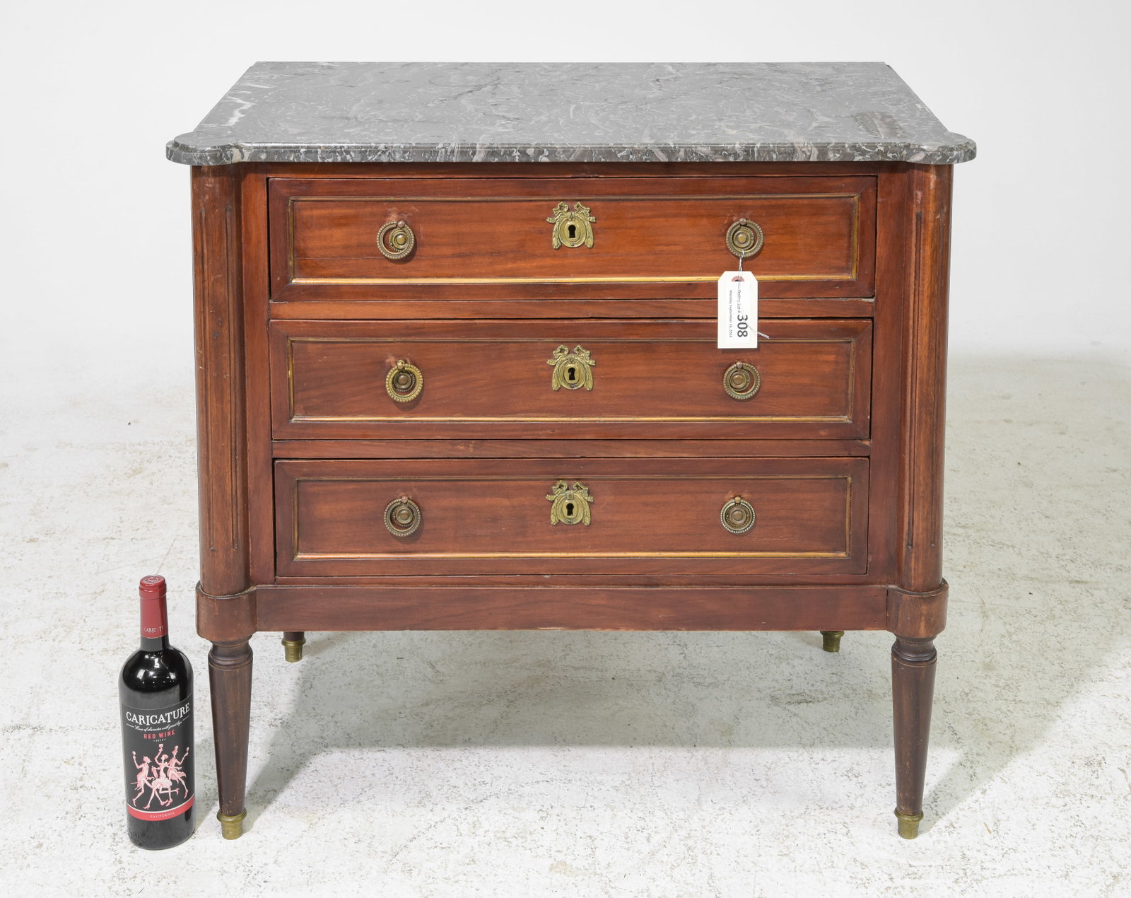 Louis XVI Style Marble Top Chest / Nightstand: French Louis XVI Style Marble Top Chest / Nightstand - 32 in tall x 33.5 x 20