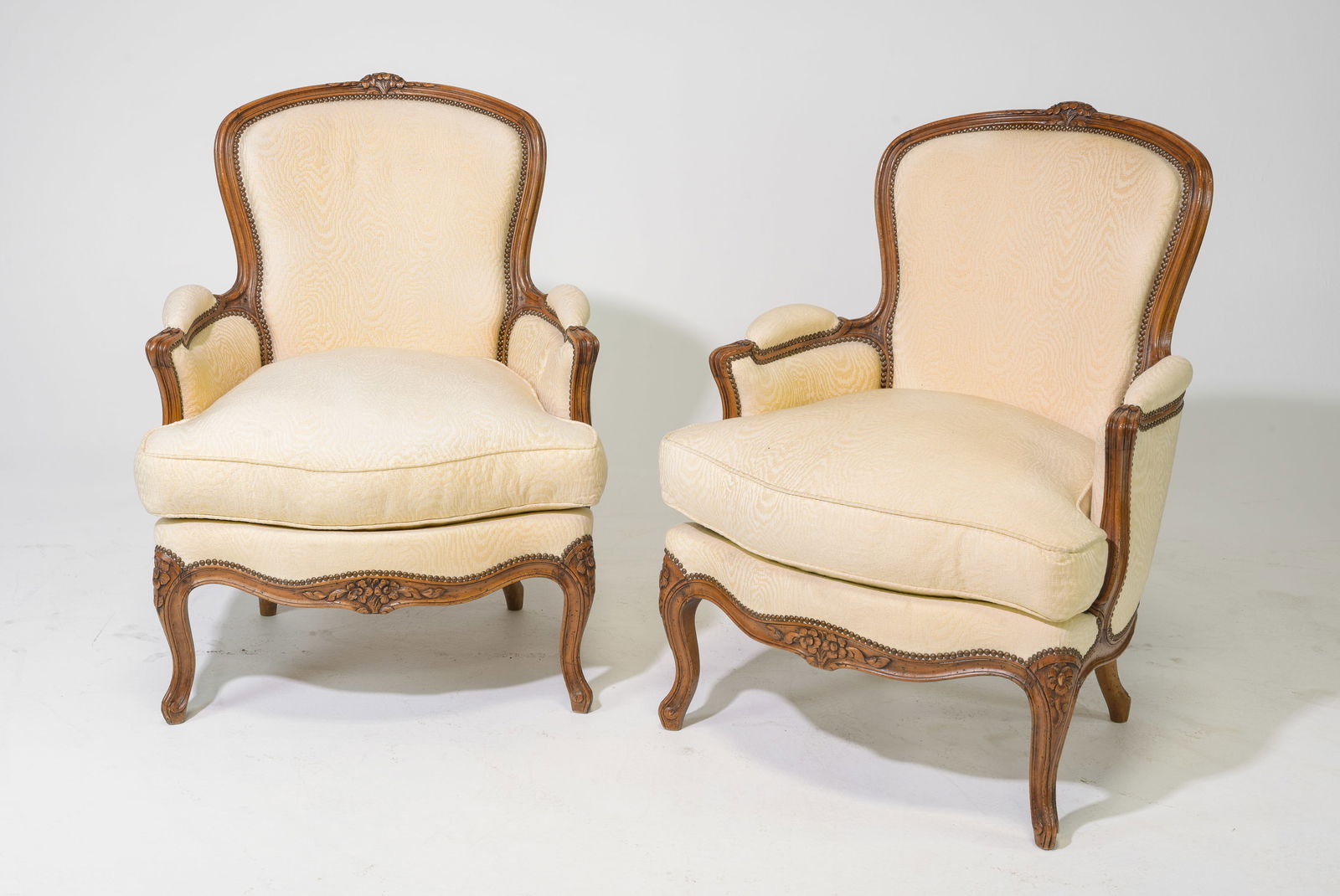 Louis XV Style Pair of Walnut Upholstered Arm Chairs (1 of 9)