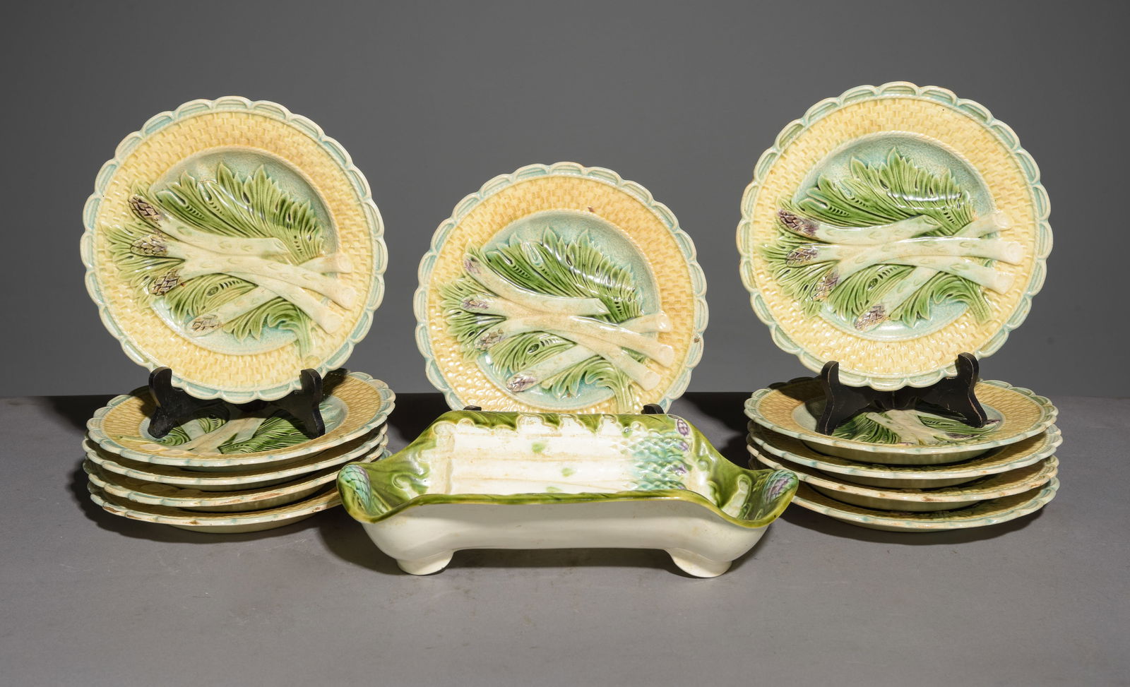 13pc French Majolica Asparagus Plate Set (1 of 5)