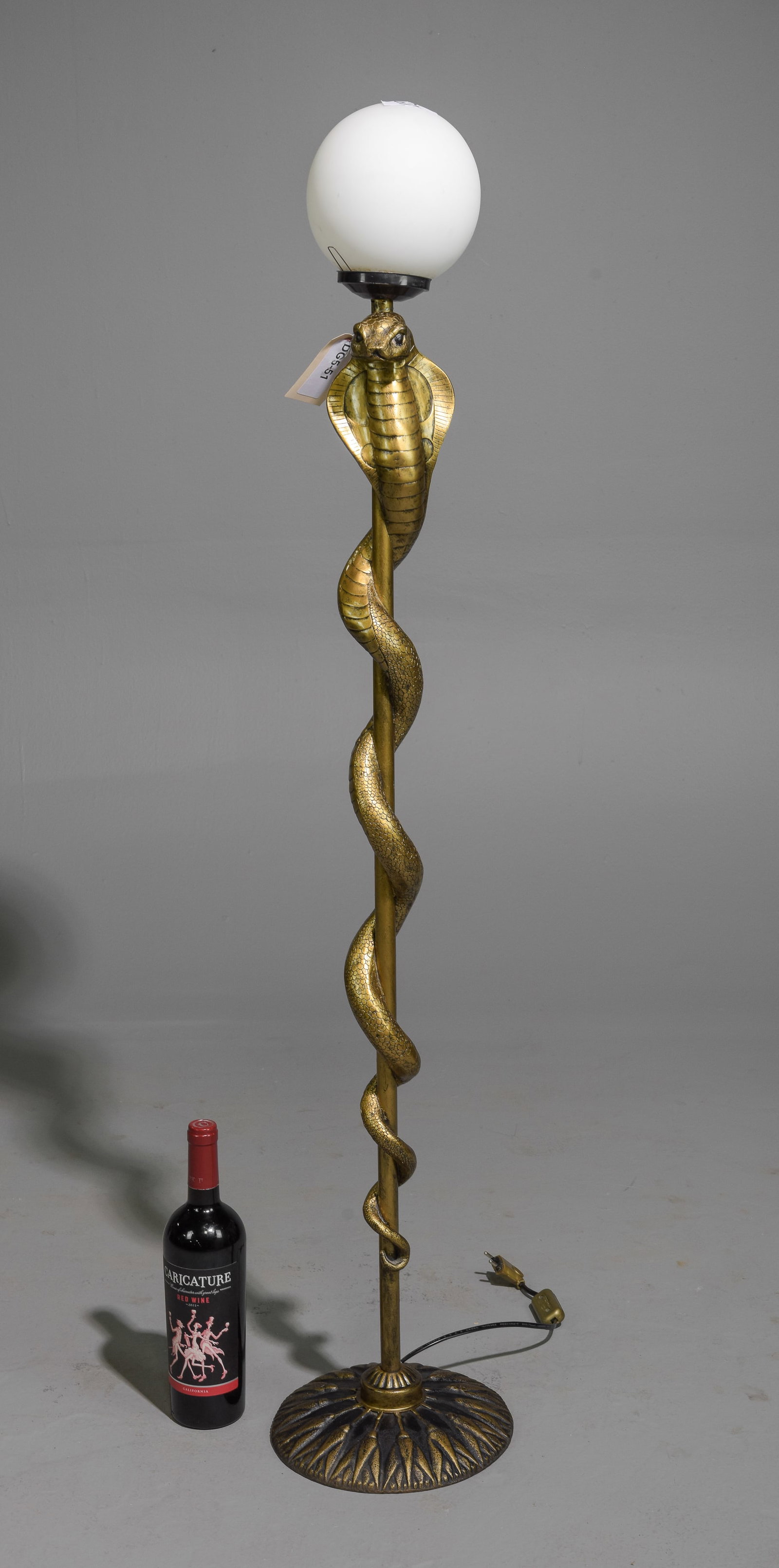 Empire Style Cobra Figural Gilded Floor Lamp: Empire Style Cobra Figural Gilded Floor Lamp - 49 in tall x 9 x 9