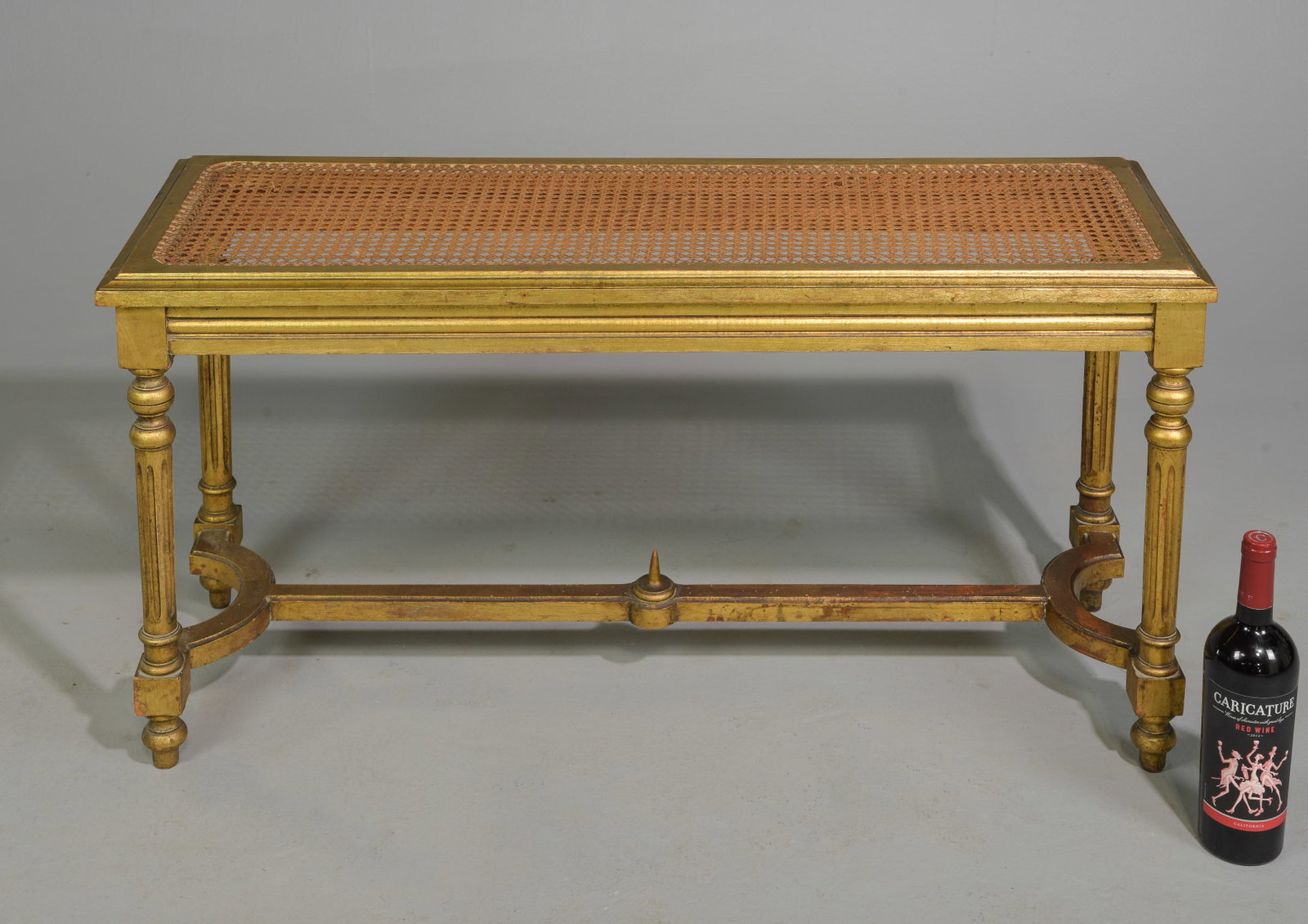 Louis XVI Style Gilded Cane Top Bench: French Louis XVI Style Gilded Cane Top Bench - 20 in tall x 39.5 x 14