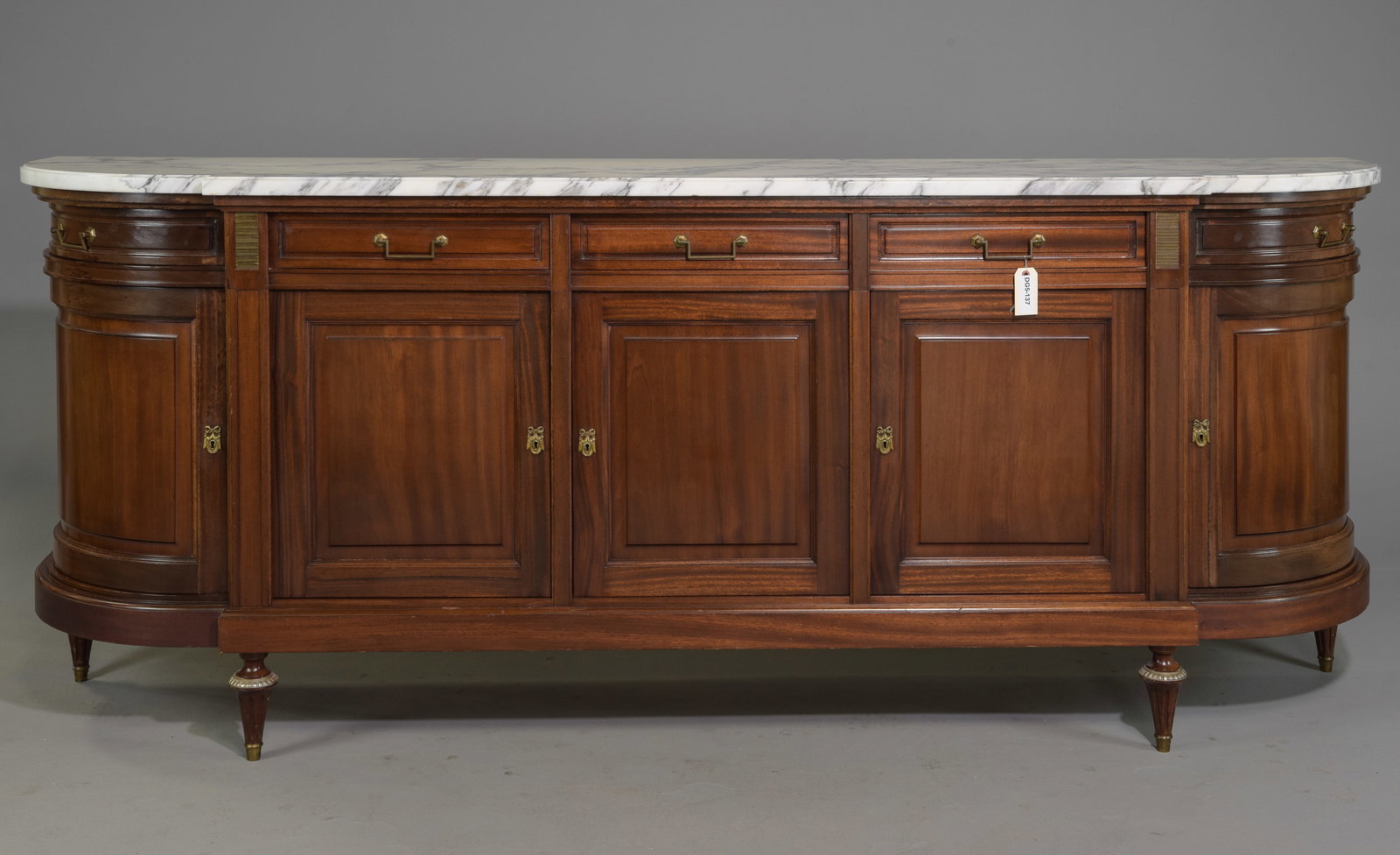 Louis XVI Style White Marble Top Sideboard: French Louis XVI Style White Marble Top Sideboard / Enfilade - 40 in tall x 99.5 x 21 - This is 8.3 feet long