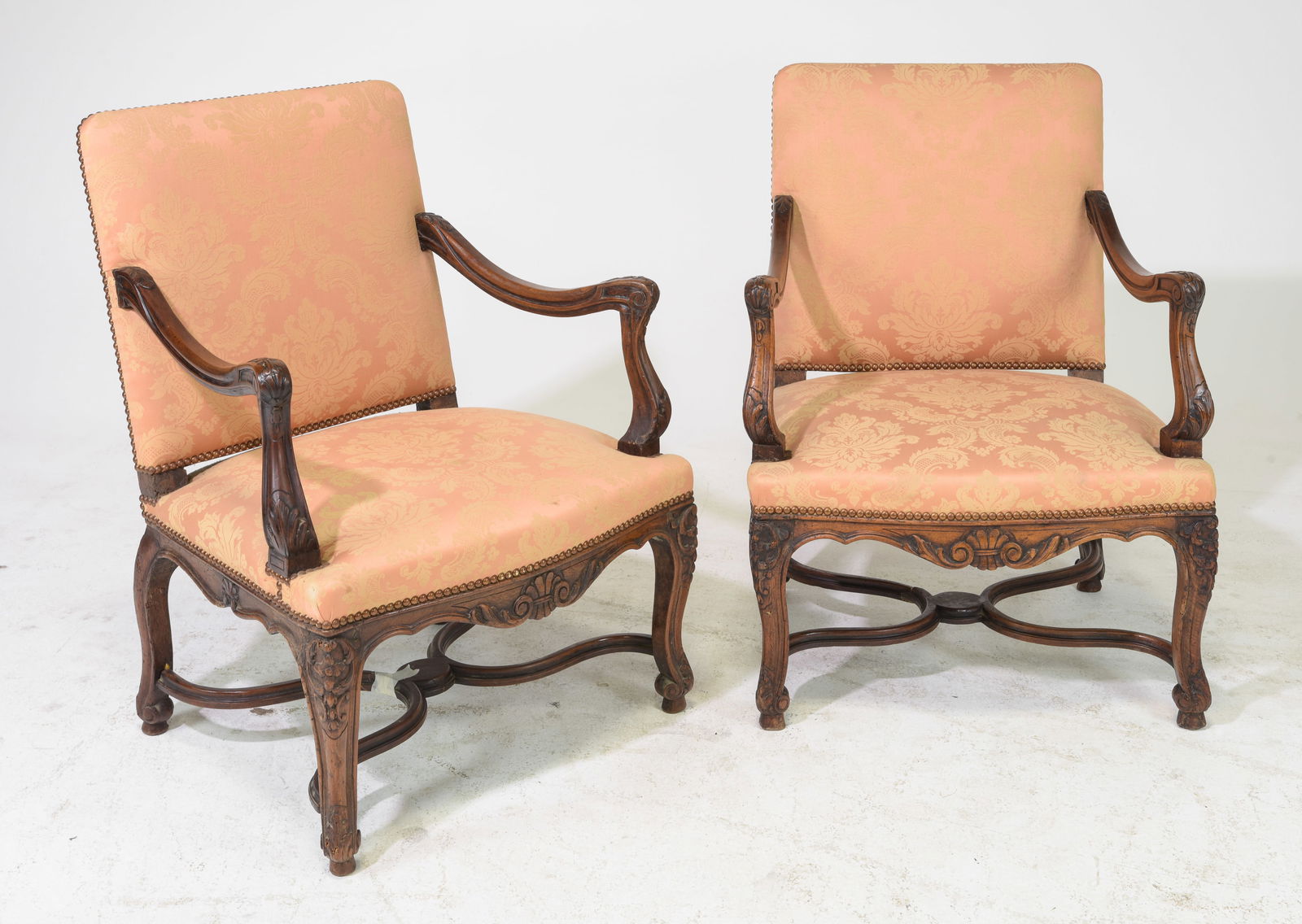 Louis XV Style Pair of Carved Oak Arm Chairs (1 of 6)