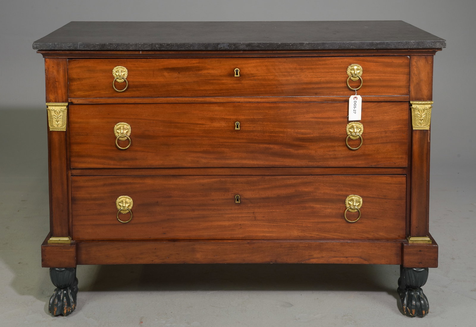 French Empire Style Marble Top Mahogany Chest: French Empire Style Marble Top Mahogany Chest - 36 in tall x 52.5 x 24