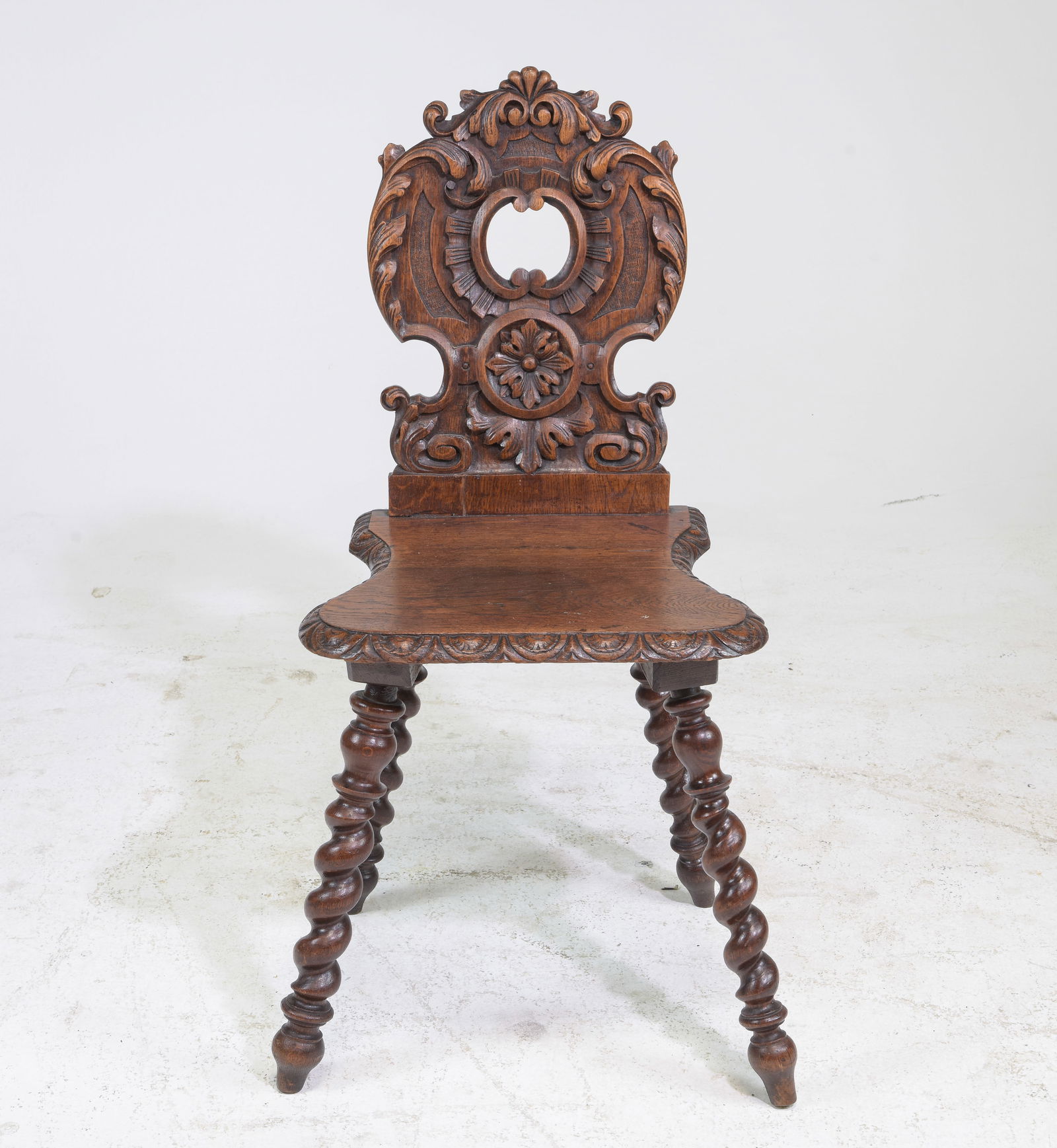 British Oak Carved Barley Twist Hall Chair (1 of 5)
